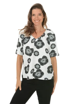 Layered Hem Reinforcement Multi Panel Design Floral Jacquard Puffed Sleeve Blouse