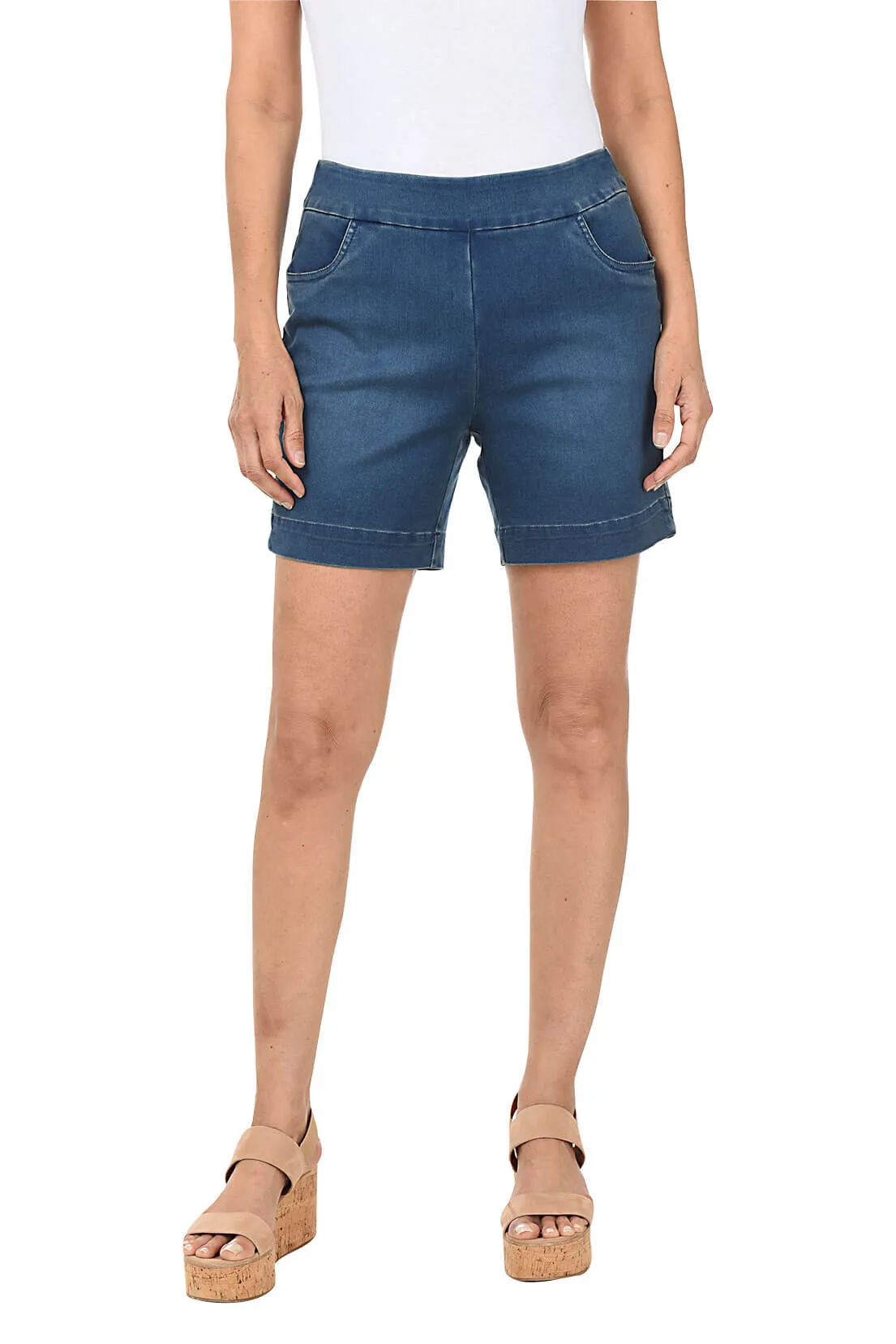 Pull-On Denim Short One-of-a-kind ethnic style