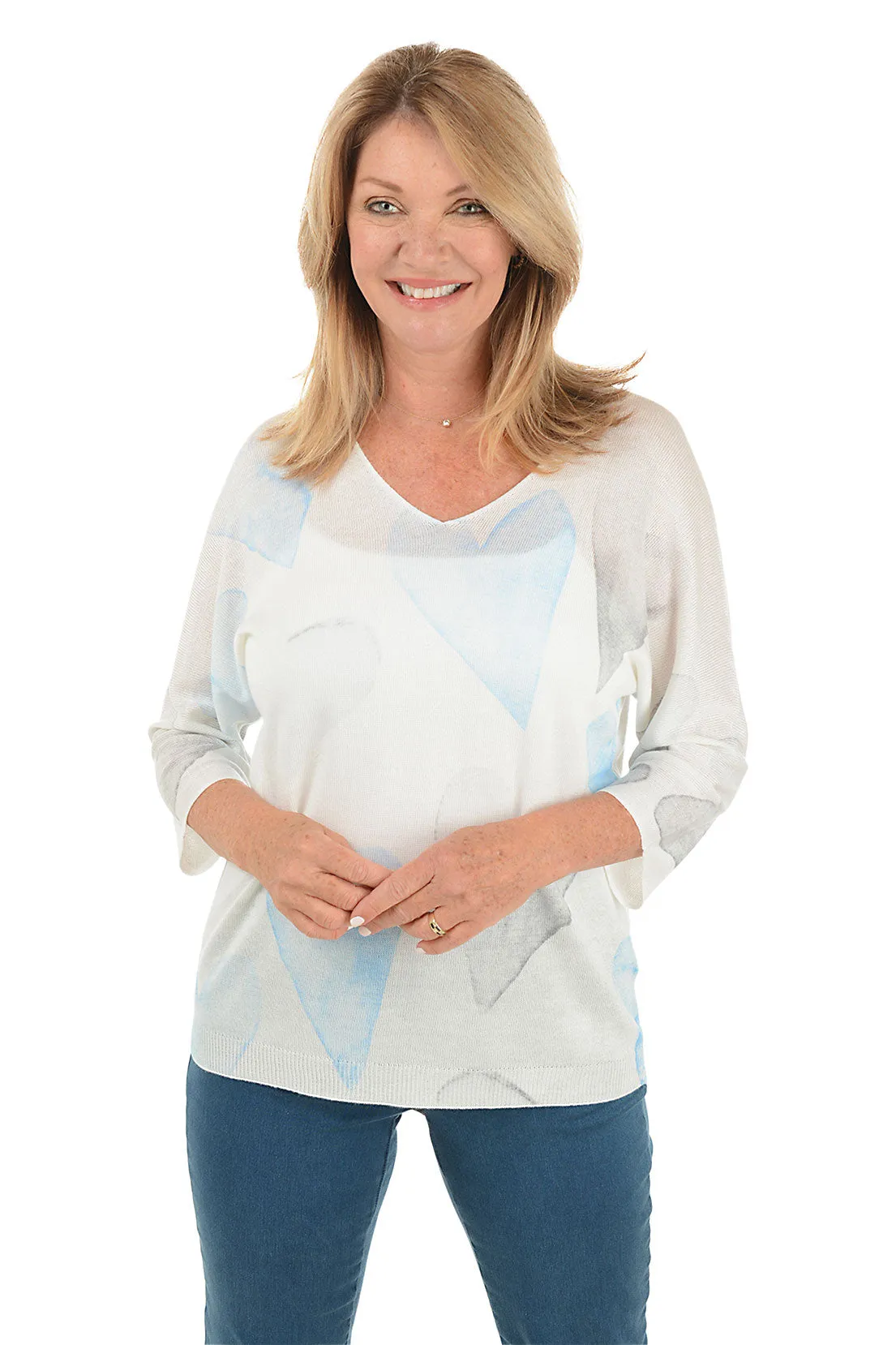 AntiPilling Surface FasteningHood Watercolor Hearts Dolman Sleeve Sweater