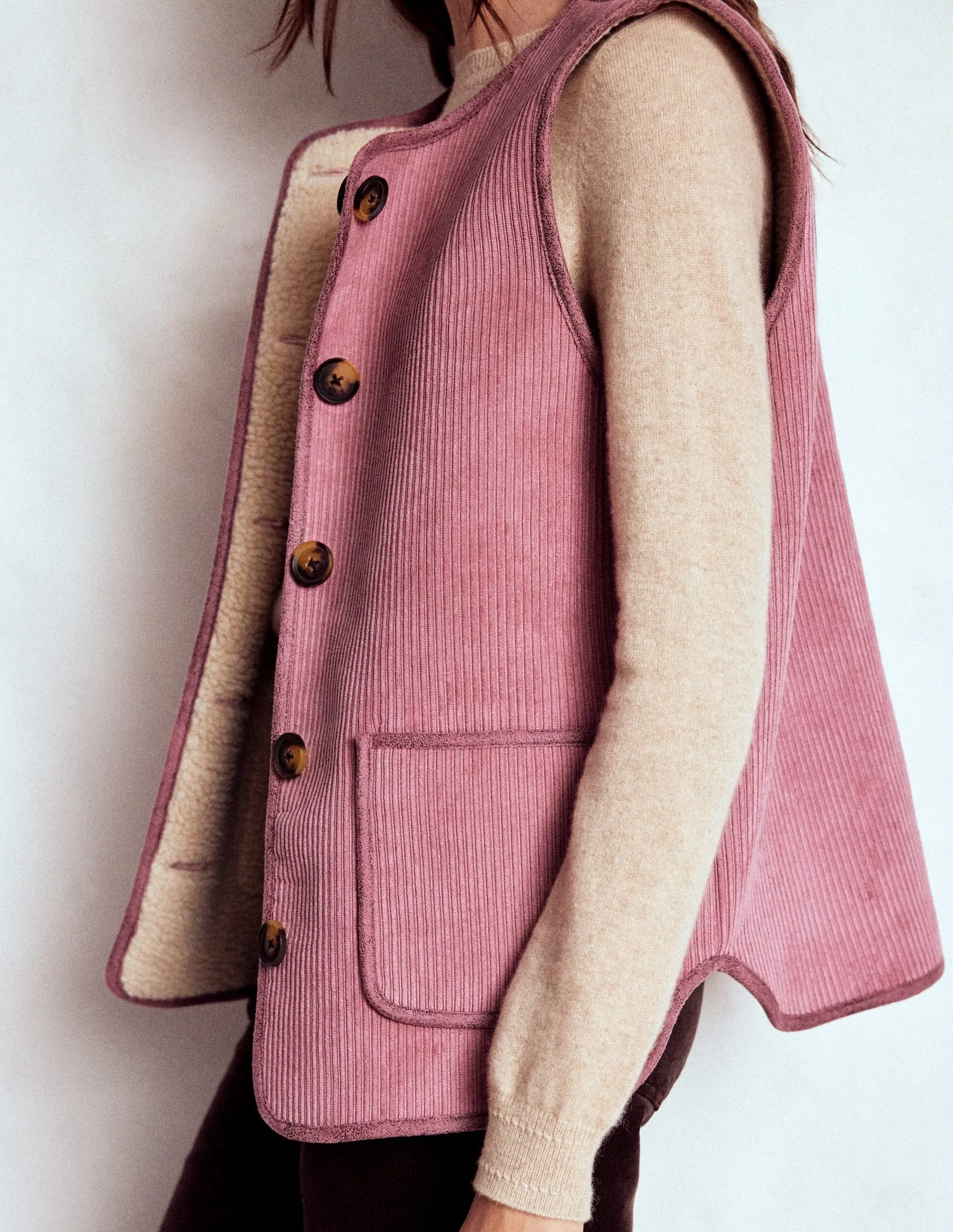 Clerkenwell Reversible Gilet-Light Pink, Natural Lightweight Lining