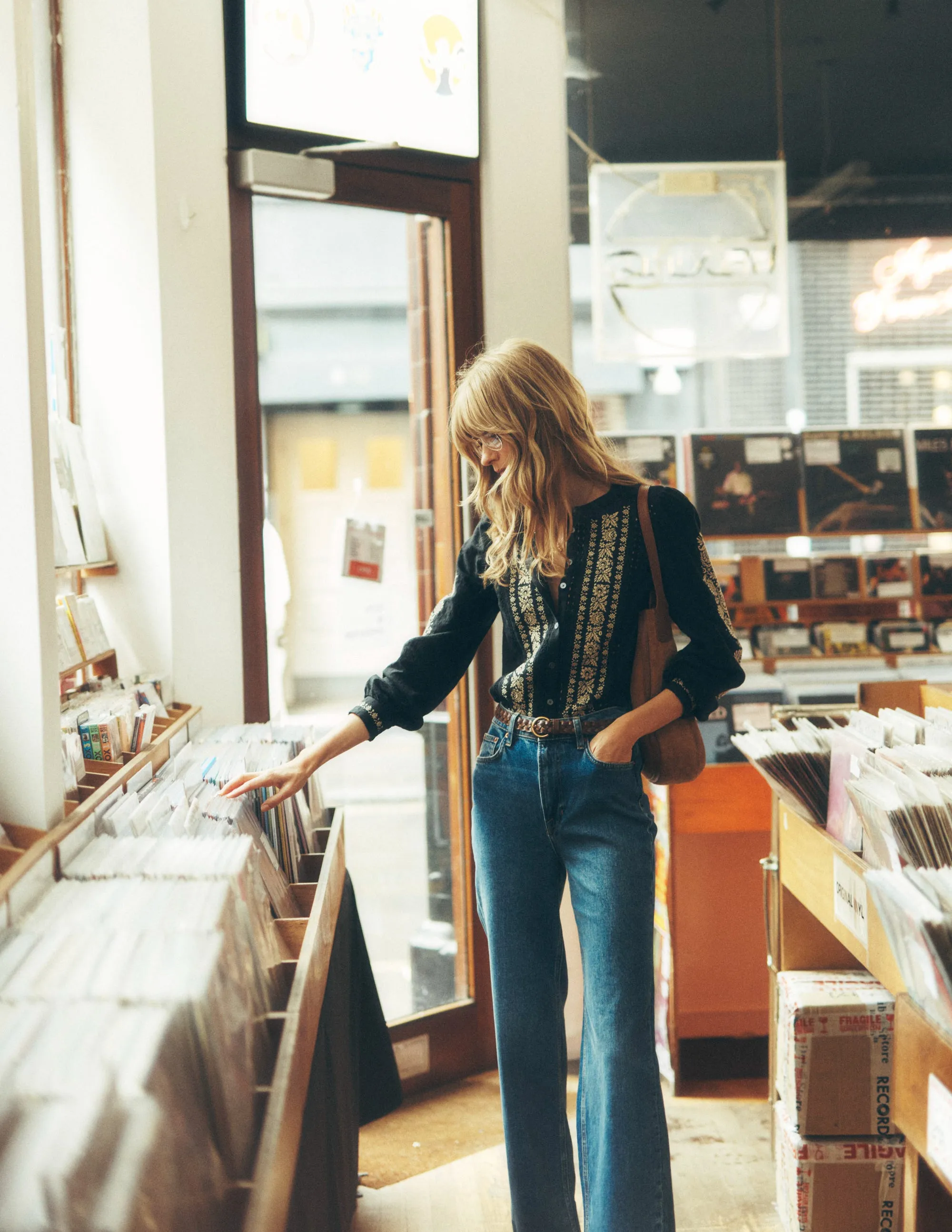 Embroidered Cotton Top-Black Non Iron Fabric