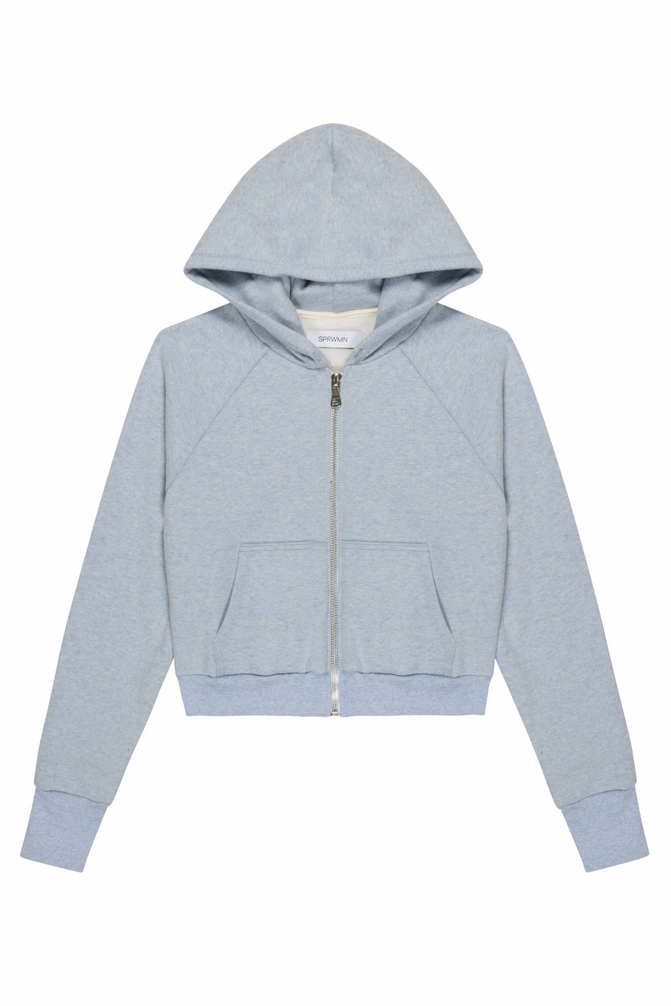 AntiSlipGrip Rolled Hem Finish Ice Blue Melange Shrunken Zip Up Hoodie