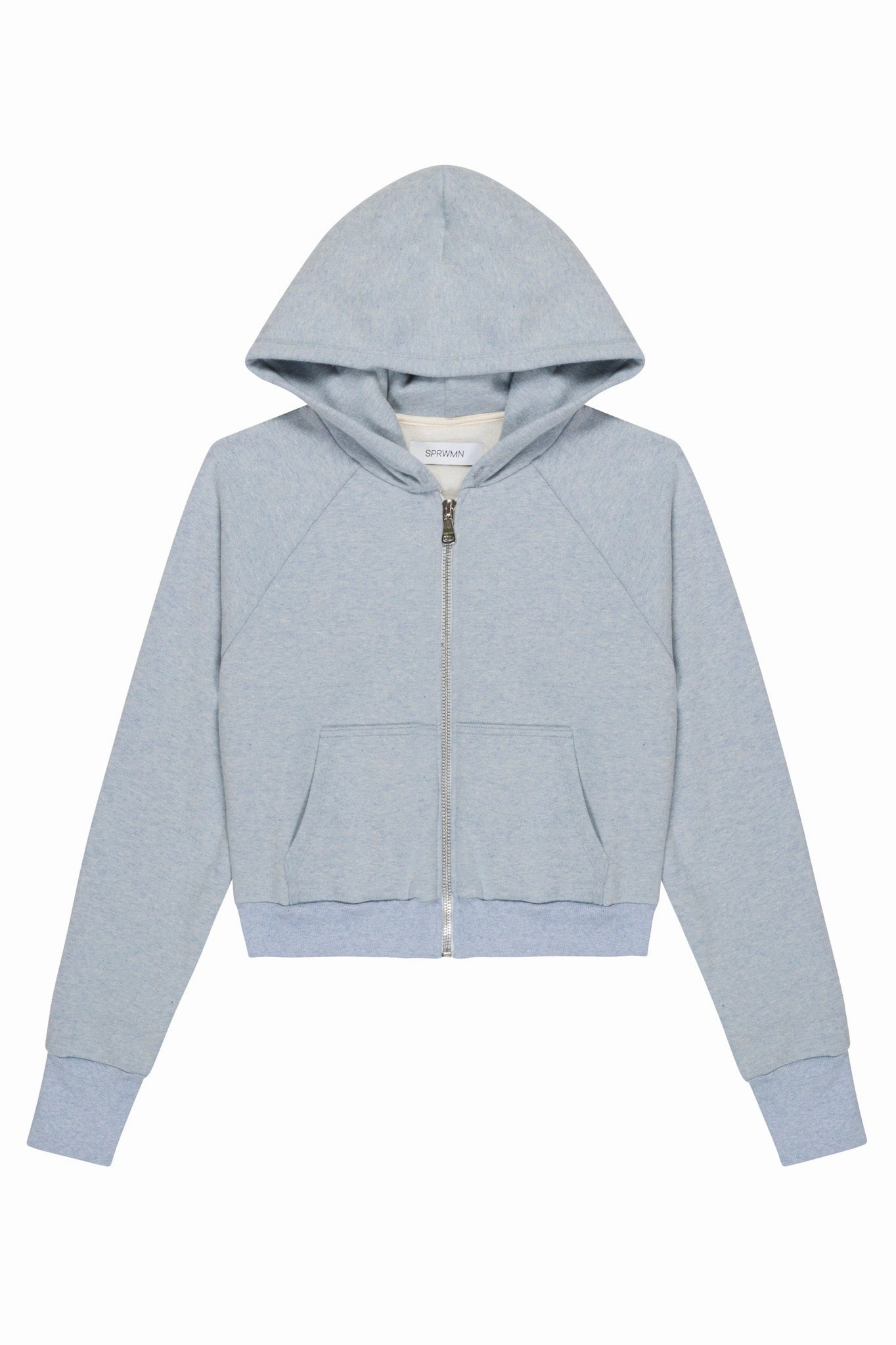 Ice Blue Melange Shrunken Zip Up Hoodie DoubleStitching AbrasionResistant Finish