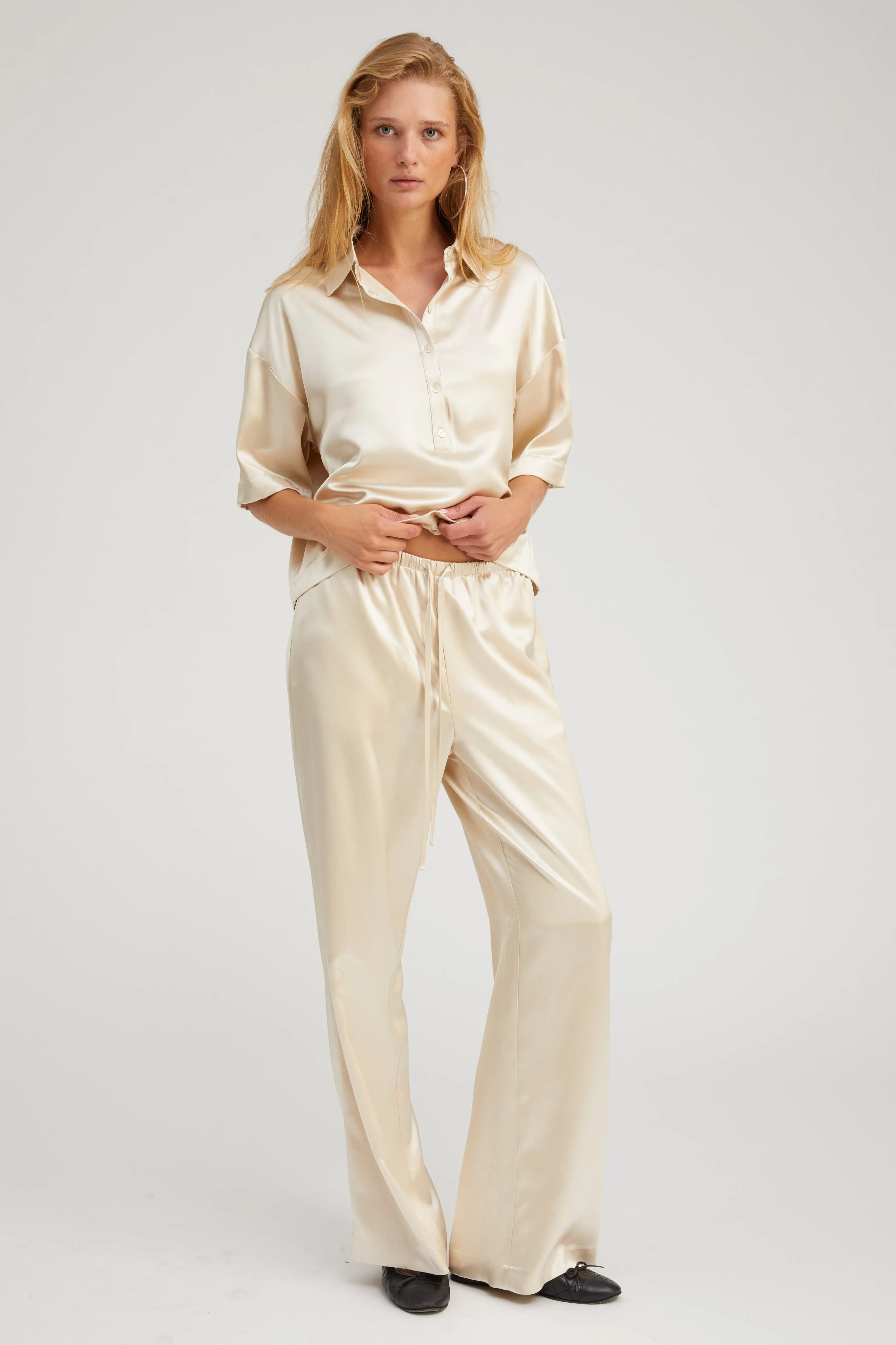 Anti Static Cloth Blend Flexible Ribbing Champagne Silk Polo