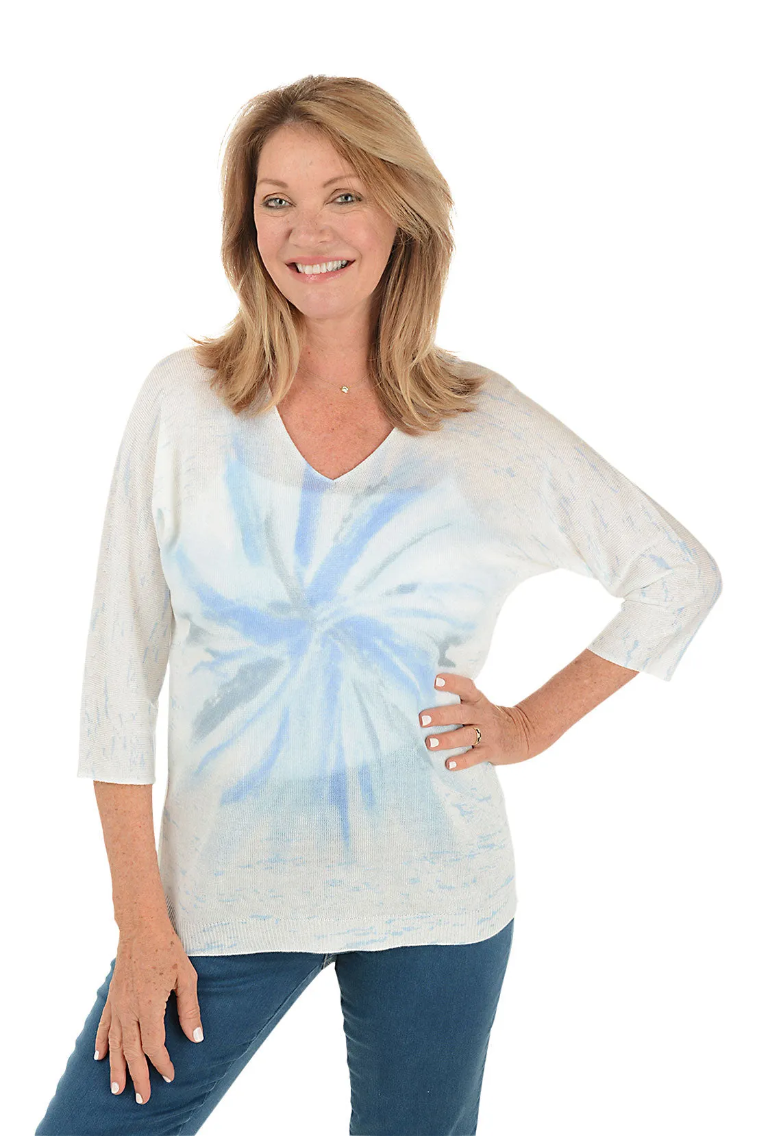 Compact Stitching Lightweight pullover Tie Dye Dolman Sleeve Sweater