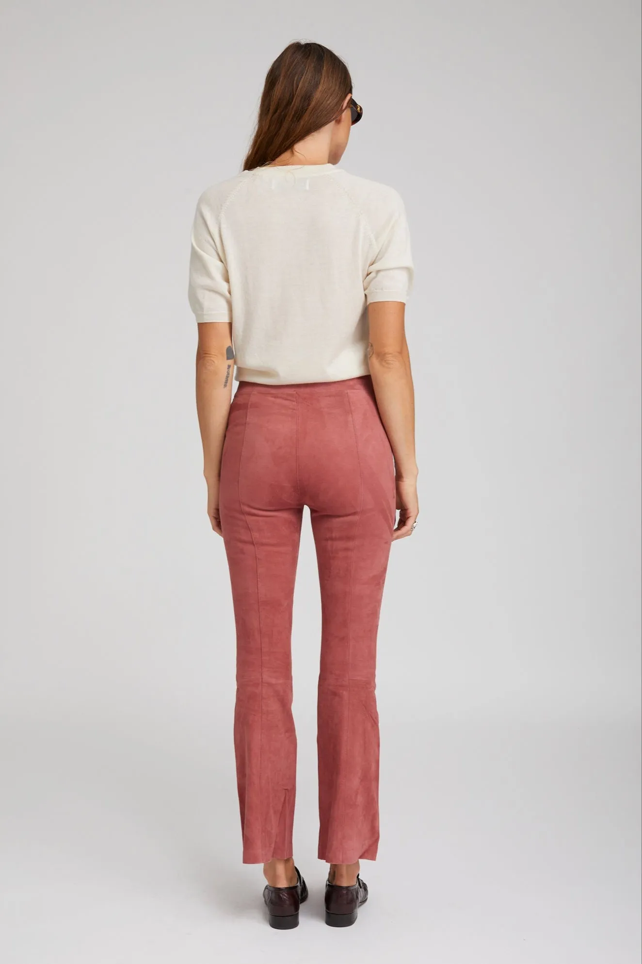 Thermal Regulating Fabric Layer Fit Mauve Suede Front Snap Ankle Flare Leggings