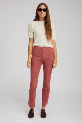 Adjustable Drawcord Mauve Suede Front Snap Ankle Flare Leggings