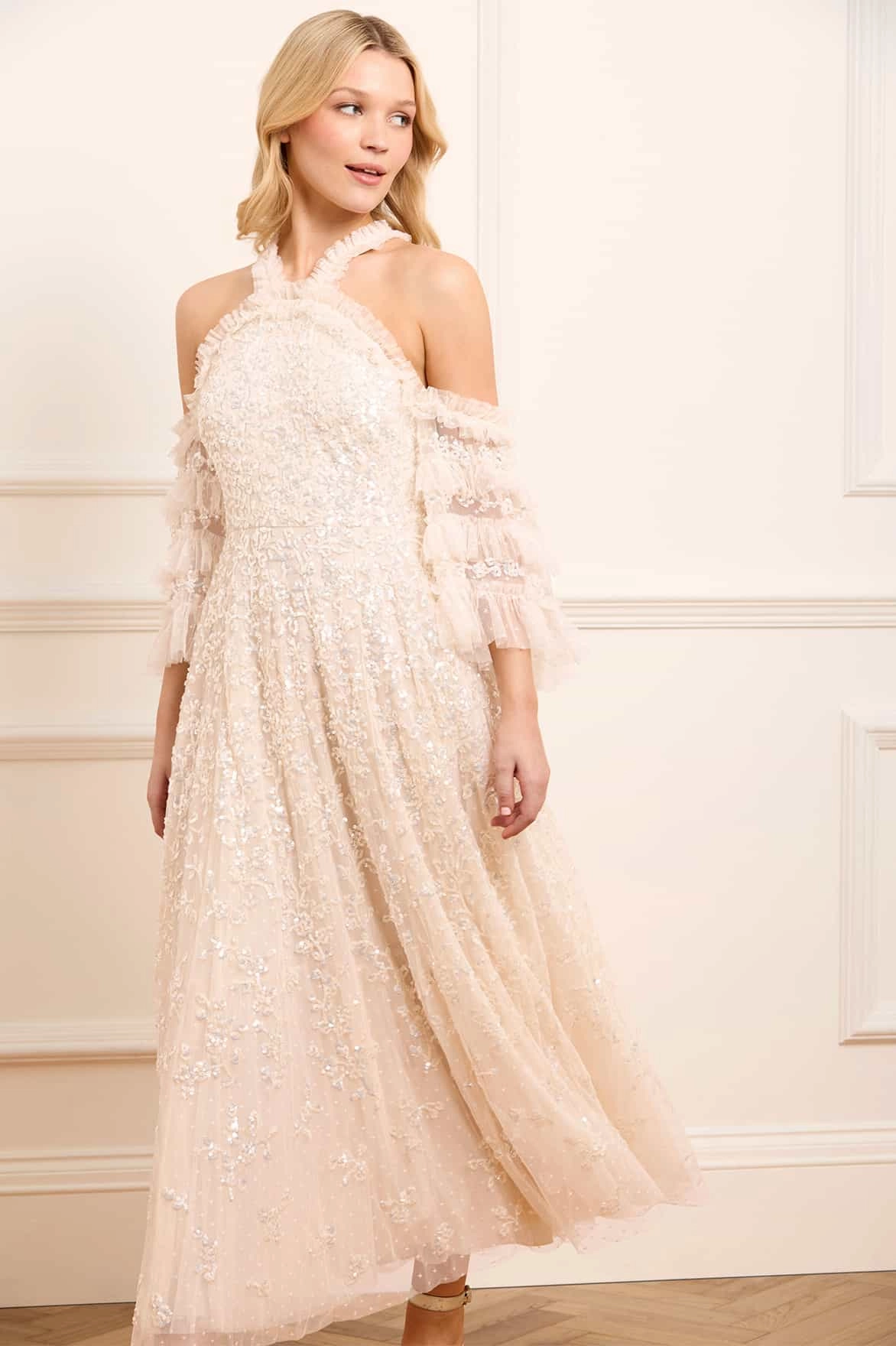 Floral Lace Off-Shoulder Ankle Gown Easy Style Wedding guest
