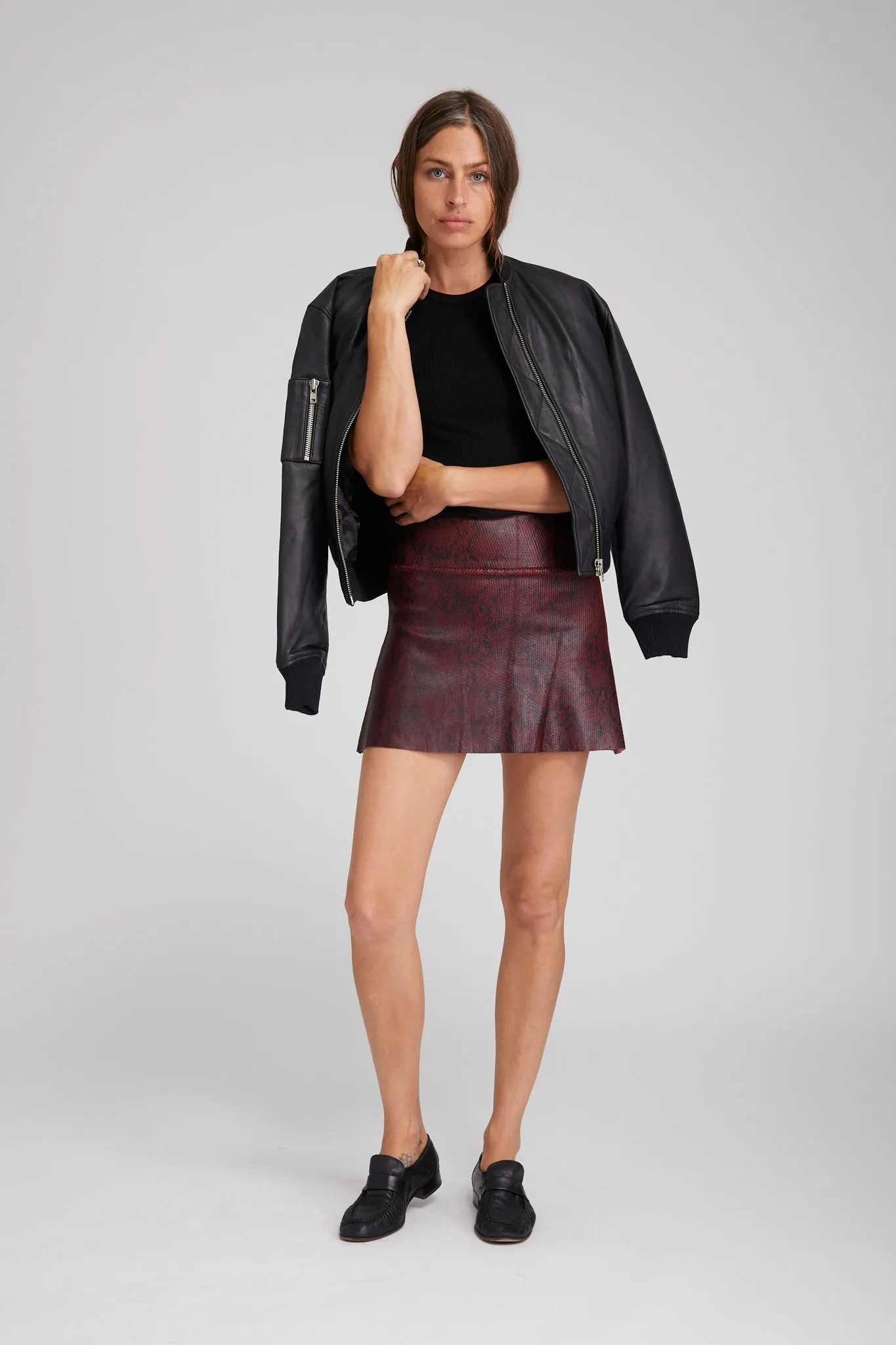 Bordeaux A-Line Leather Snake Print Skirt Young adult