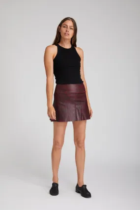 Athleisure Inspired Flow Look Bordeaux A-Line Leather Snake Print Skirt