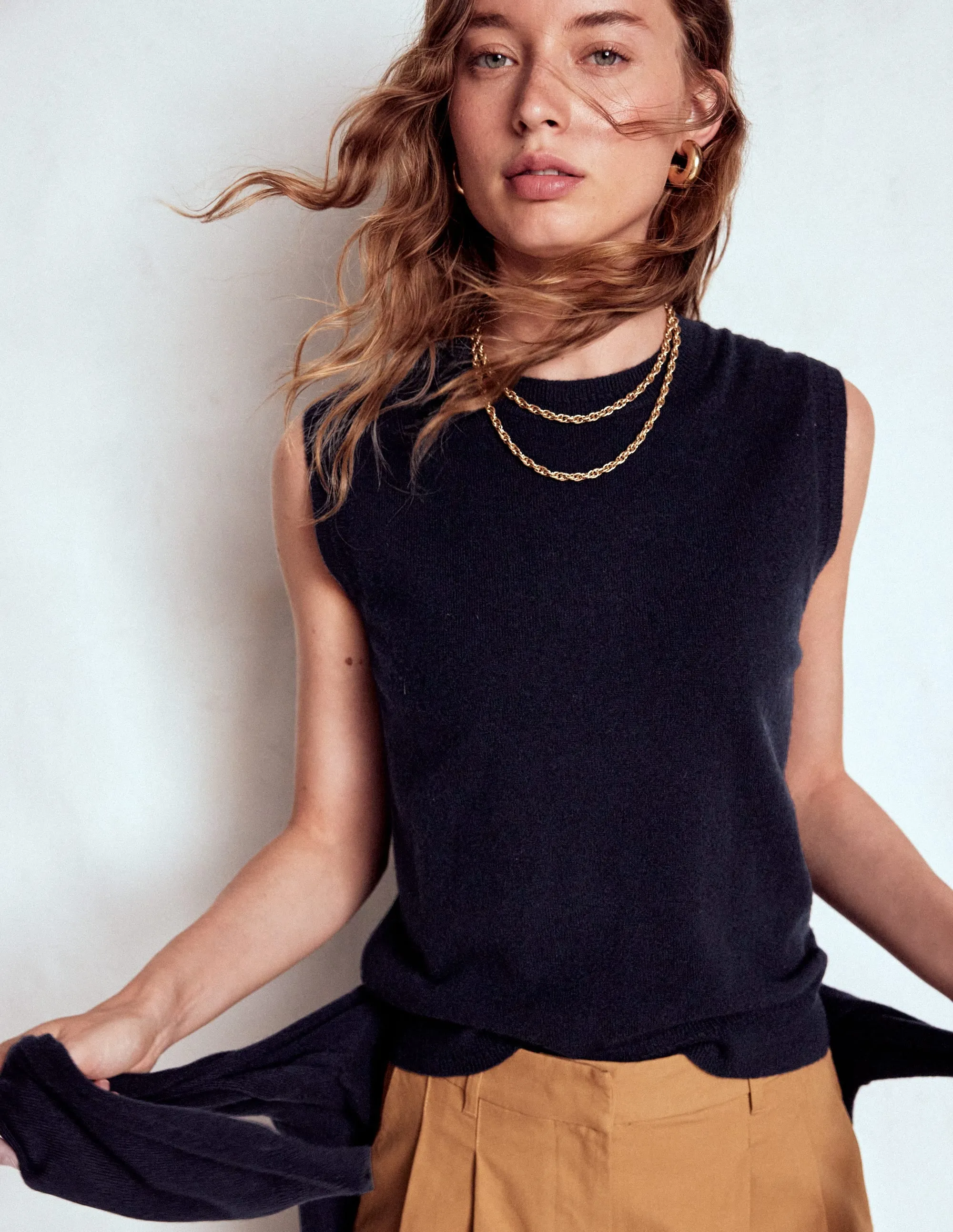 Eva Cashmere Tank-Navy UV Protection Finish