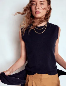 Eva Cashmere Tank-Navy UV Protection Finish