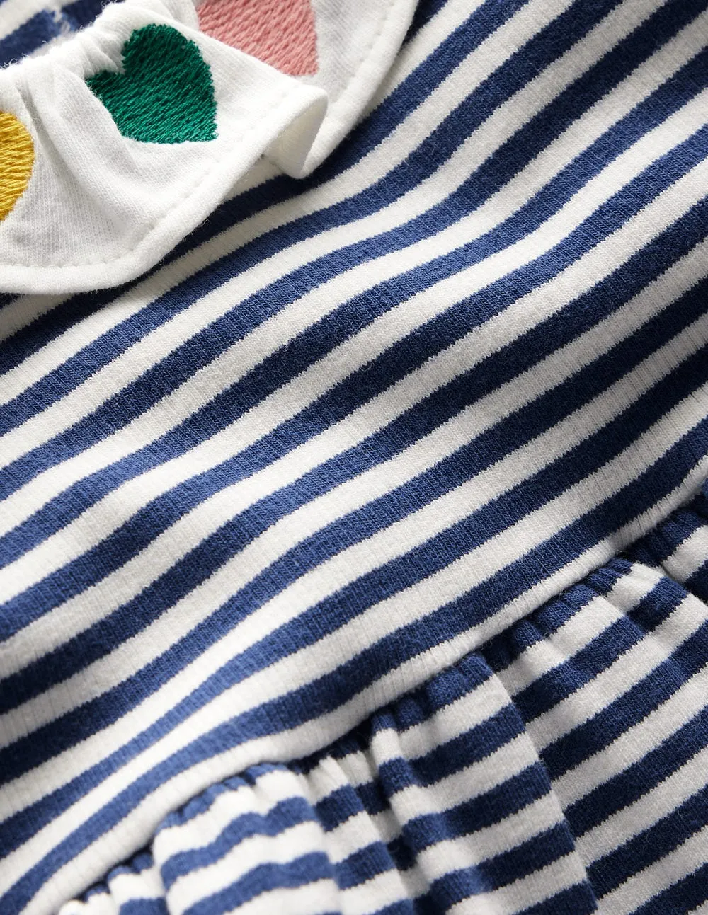 button detail Chic formal attire Embroidered Jersey Dress-Starboard Blue Ivory Stripe