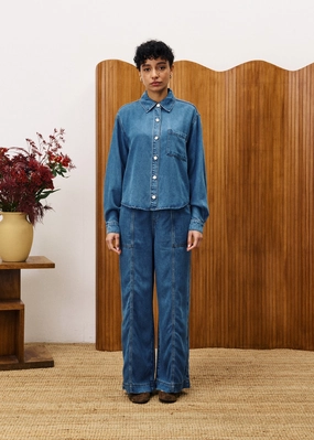 BALSAMINE BLUE DENIM PANTS Family Style Minimalist Style Date Night Straight Leg