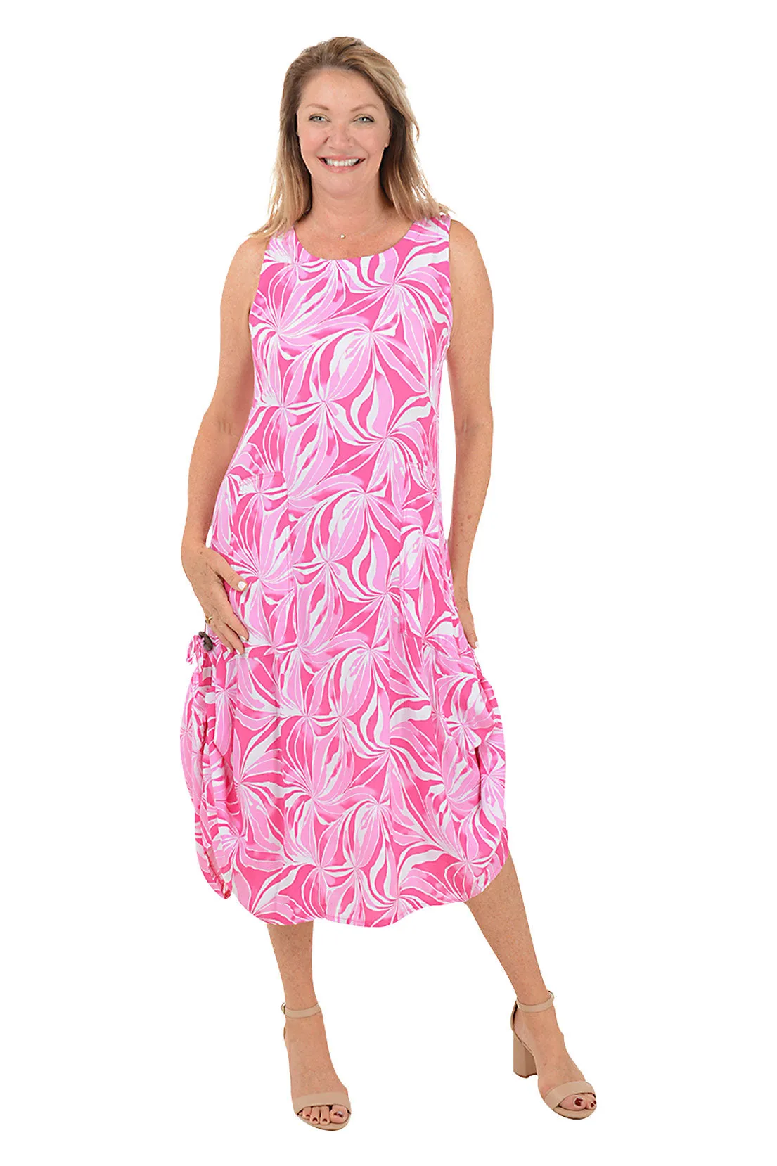 Travel-friendly Whimsical Flower Sleeveless Convertible Patio Dress