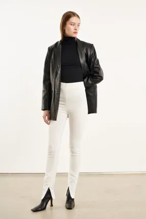 Functional Fashion Comfy Waist White Crepe Ankle Zipper Pants