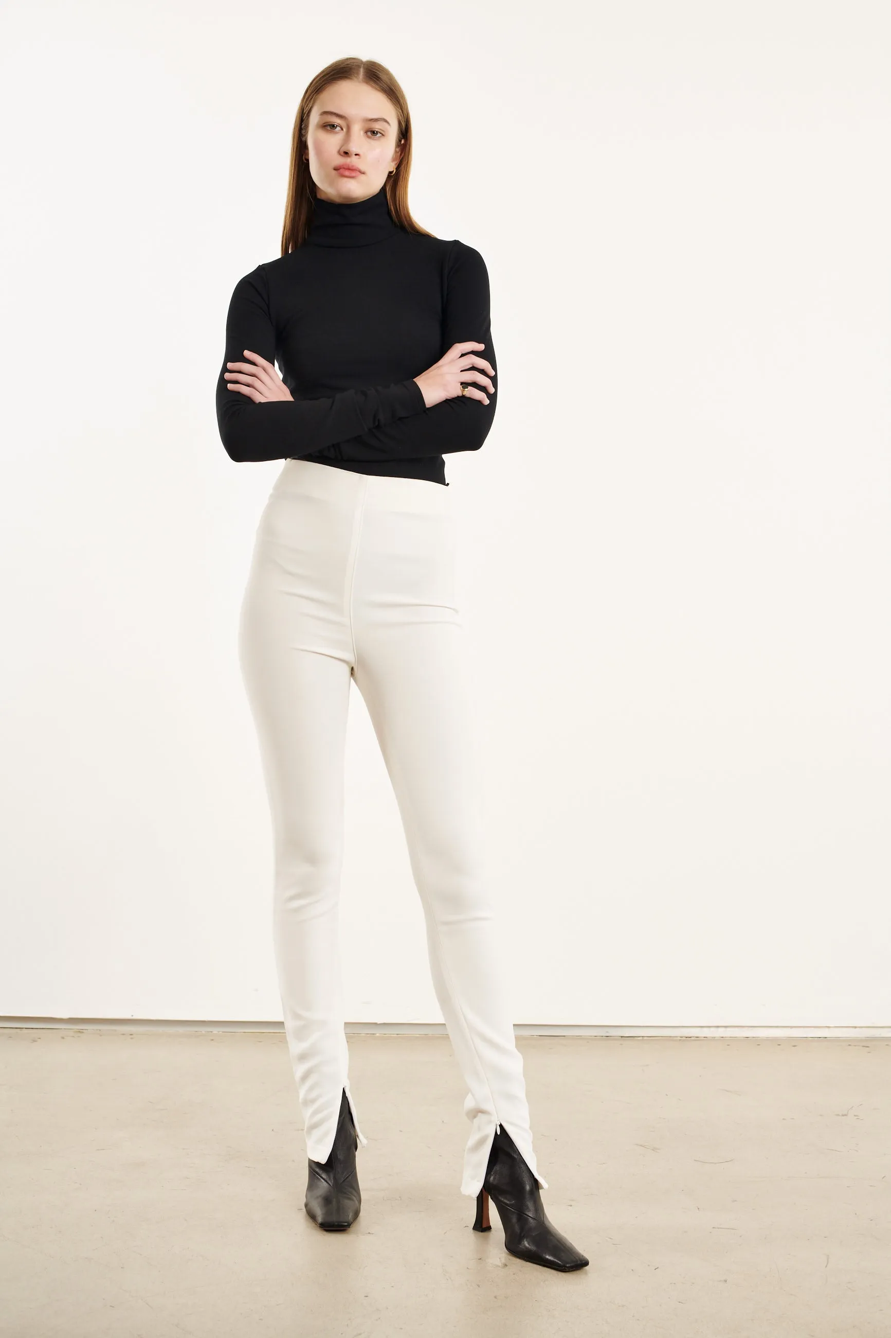 White Crepe Ankle Zipper Pants Casual Comfort Layers Street Style