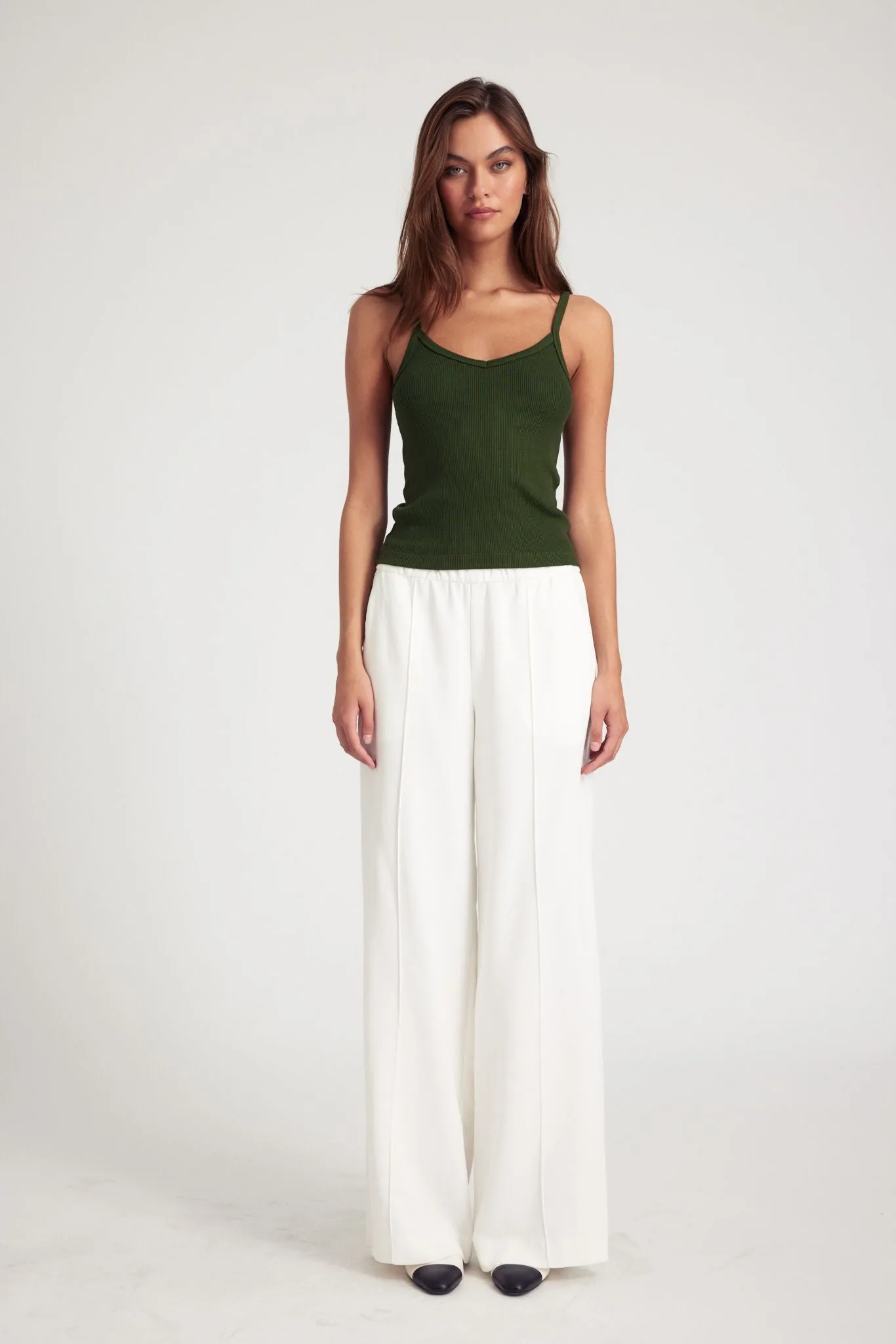 Sporty Fit All-day Comfort White Crepe Wide Leg Pintuck Trousers