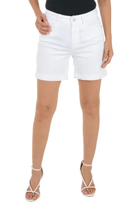 White Cuffed Hem Denim Short Chill Wear TaperedLeg