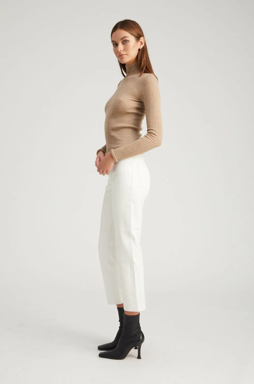 White Leather 5 Pocket Straight Leg Pants All Season Fit