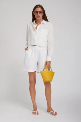 PocketDetails White Linen Cropped Button Down