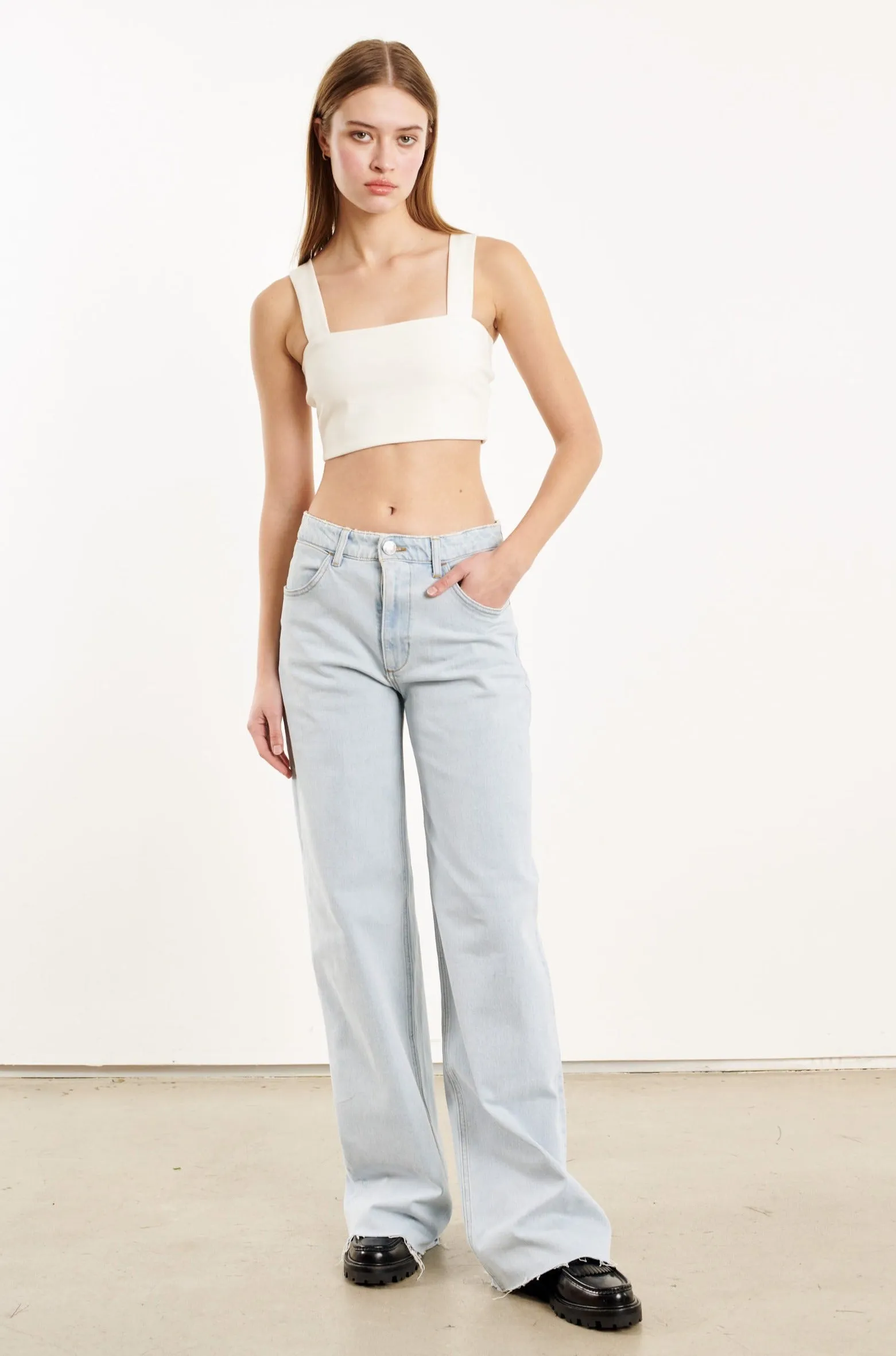 FasteningHood Weighted Hem Trim White Micro Tube Top With Straps
