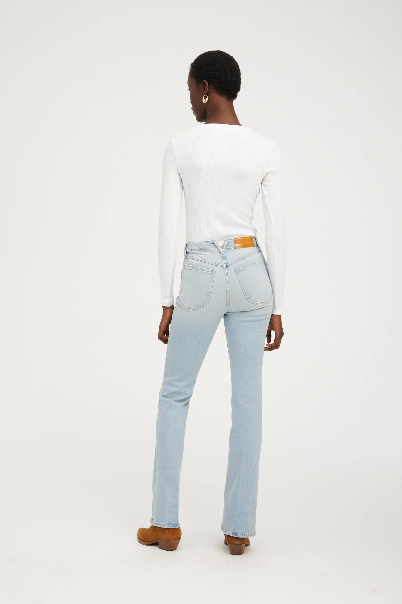 White Rib Cropped Long Sleeve Baby Tee FlexibleCuff DoubleLayeredShoulders