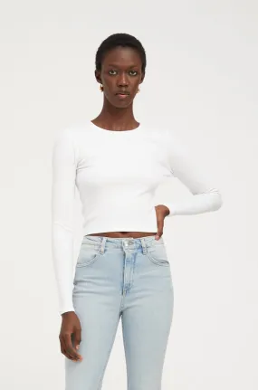 Easy Wear White Rib Cropped Long Sleeve Baby Tee