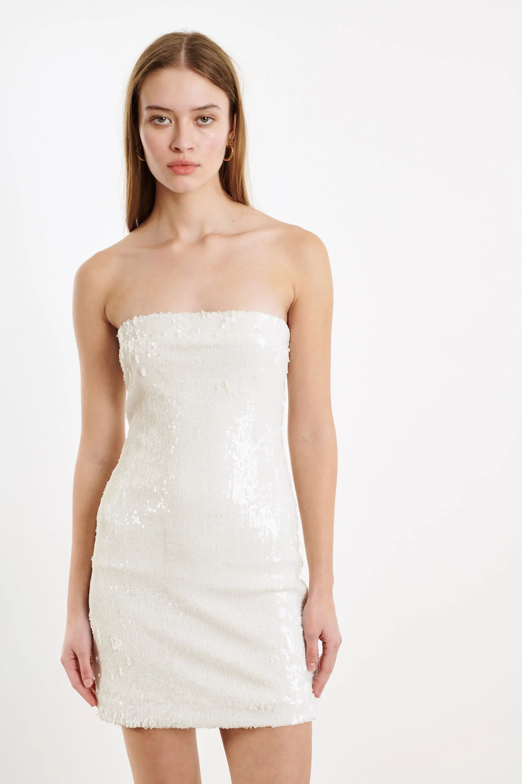 White Sequin Mini Tube Dress Classic Move