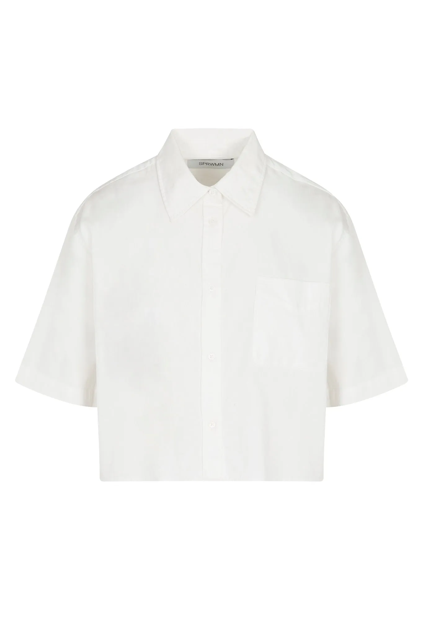 Contrast Stitching TemperatureRegulating Material White Short Sleeve Cropped Button Down