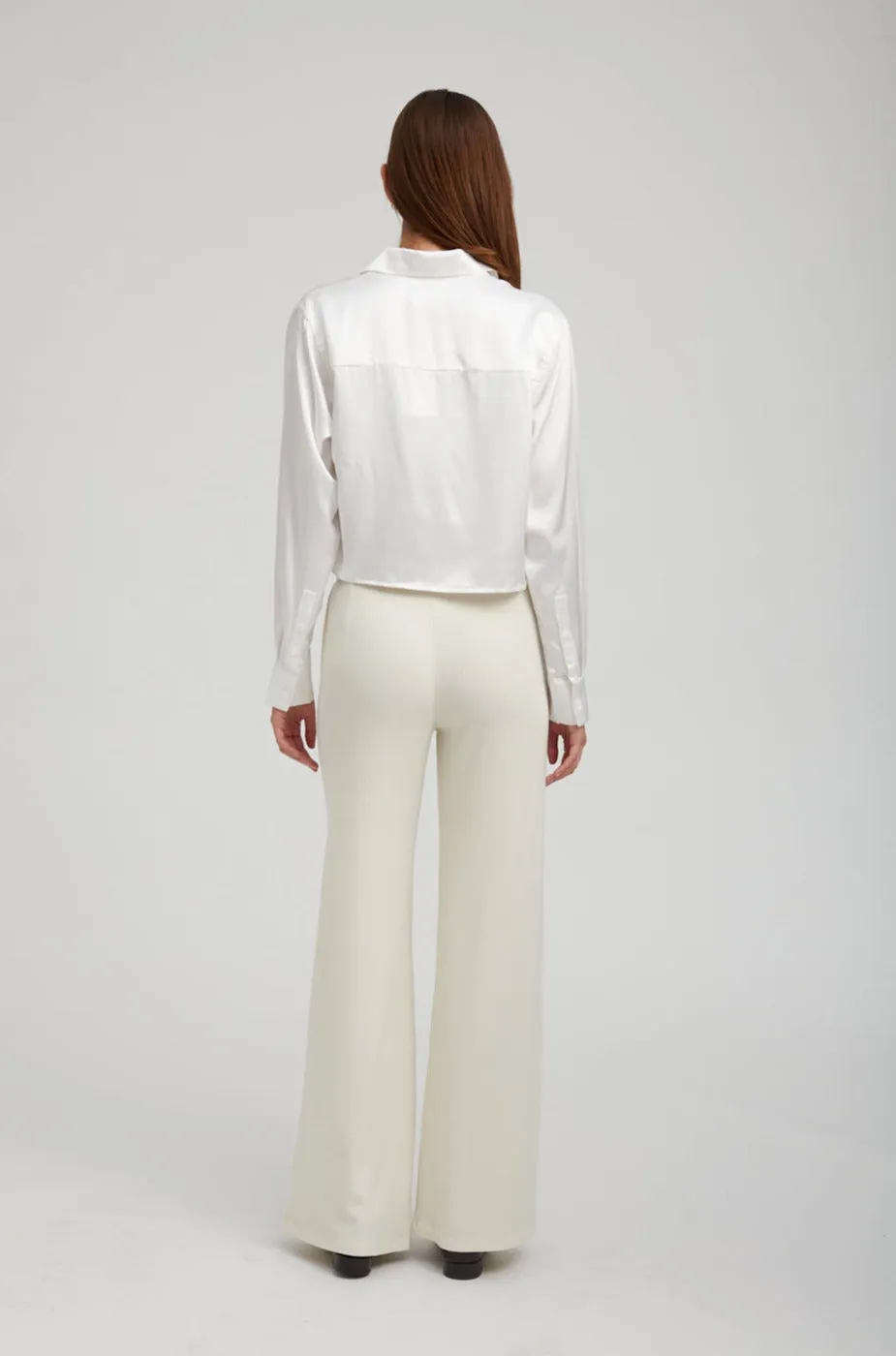 ContrastPlacket White Silk Cropped Button Down