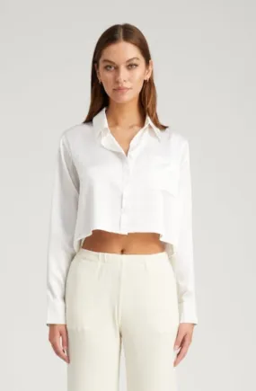 AntiPillTreatment Long Sleeve Tee White Silk Cropped Button Down