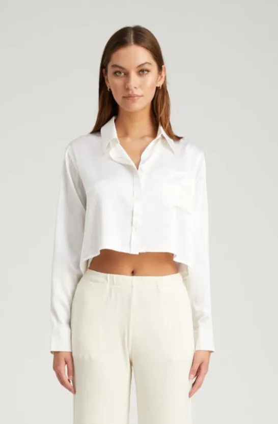 BreathableFabricTech White Silk Cropped Button Down