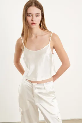 Stylish Hoodie FrenchTerryTexture White Silk Cropped Cami