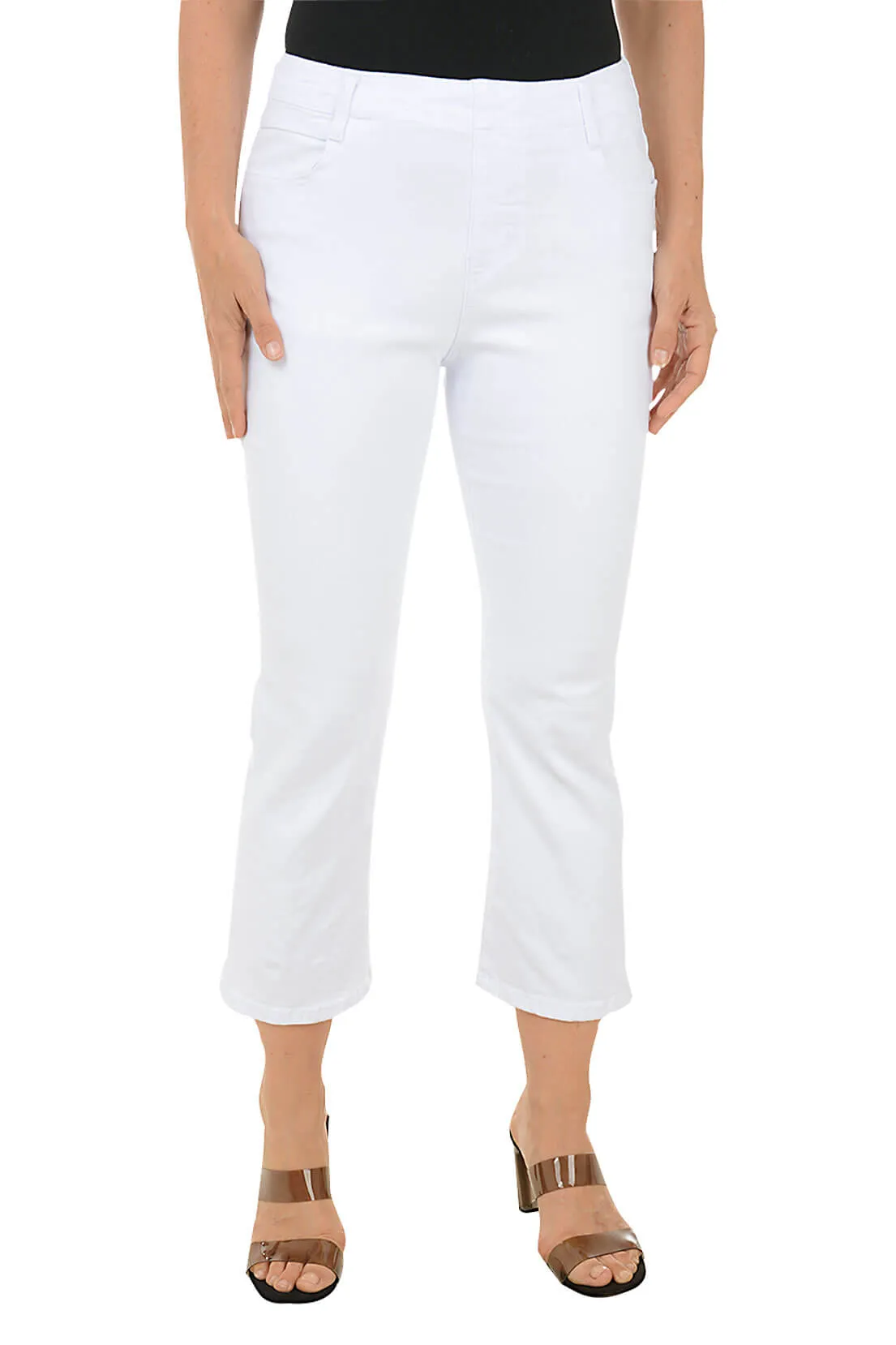 White Sparkle Buttons Denim Crop Pant Quick Cool