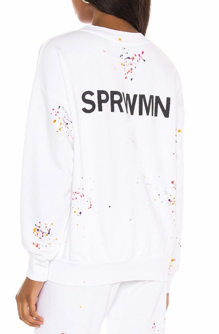 TexturedSurface Flowy Tunic White Paint Splatter Cotton Logo Sweatshirt