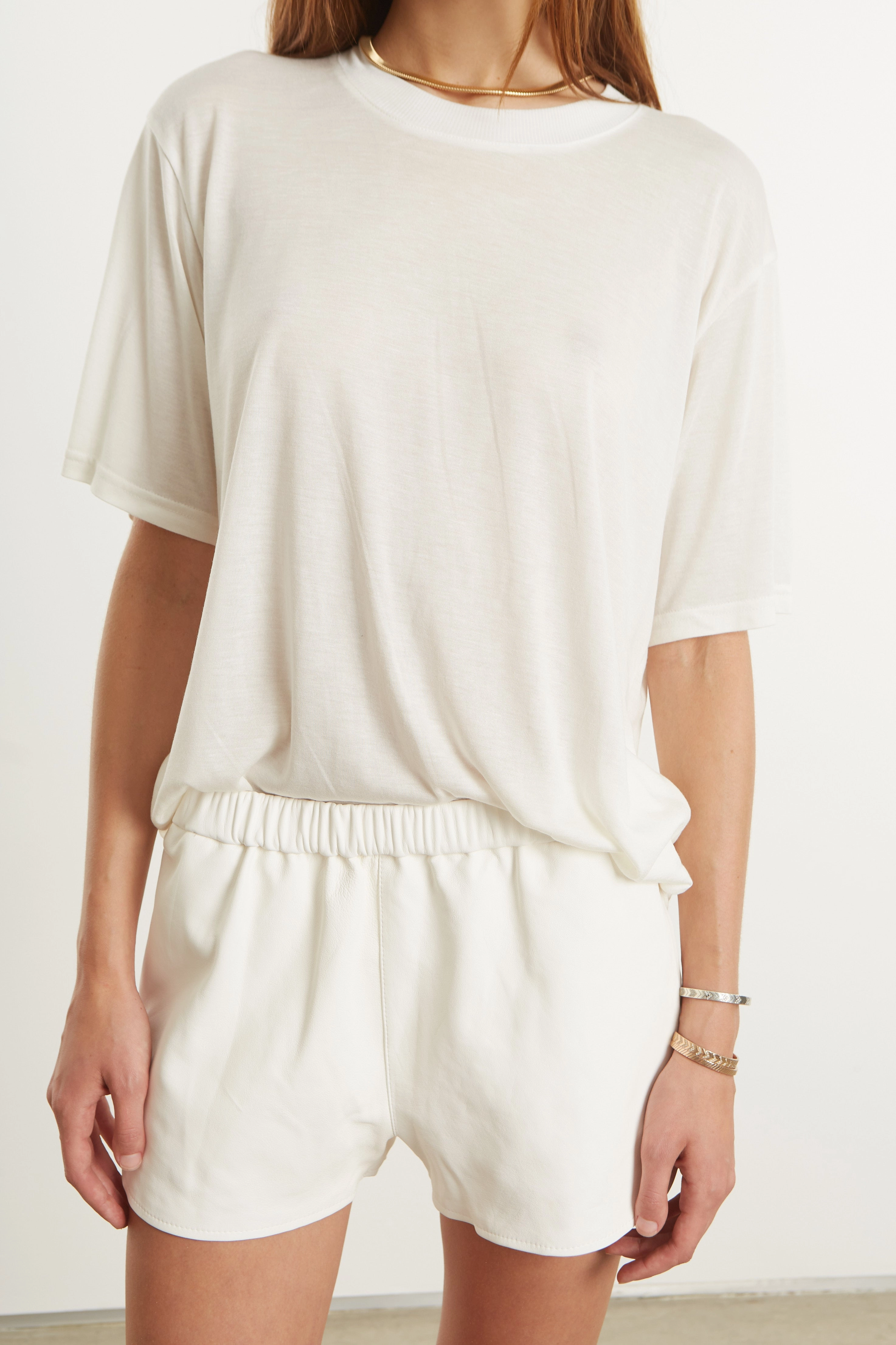 Temperature Regulating Fabric High Neckline White Rayon Oversized Tee