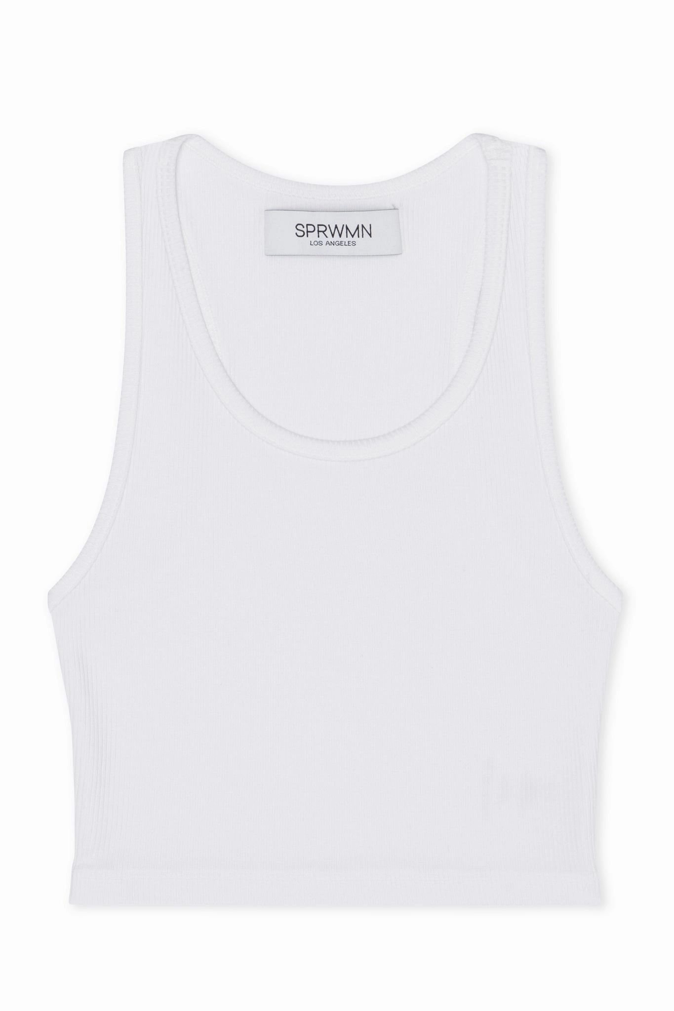 White Rib Cropped Tank Elegant Blouse Mesh Lining