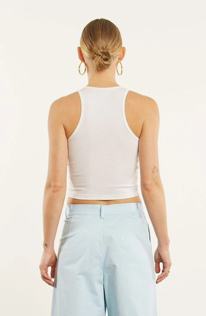 ZeroWastePattern White Rib Cropped Tank