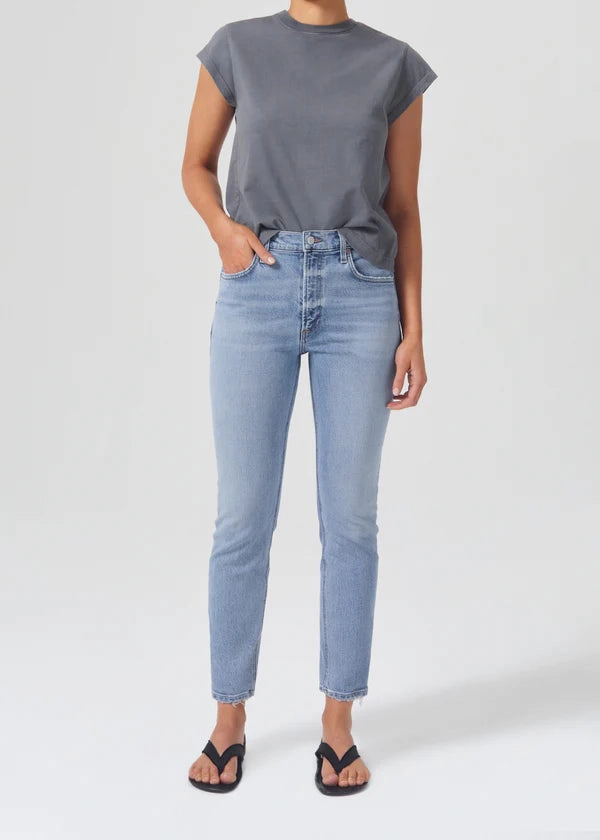 Chill Friendly Modern Textured Willow Mid Rise Slim Jean in Torch