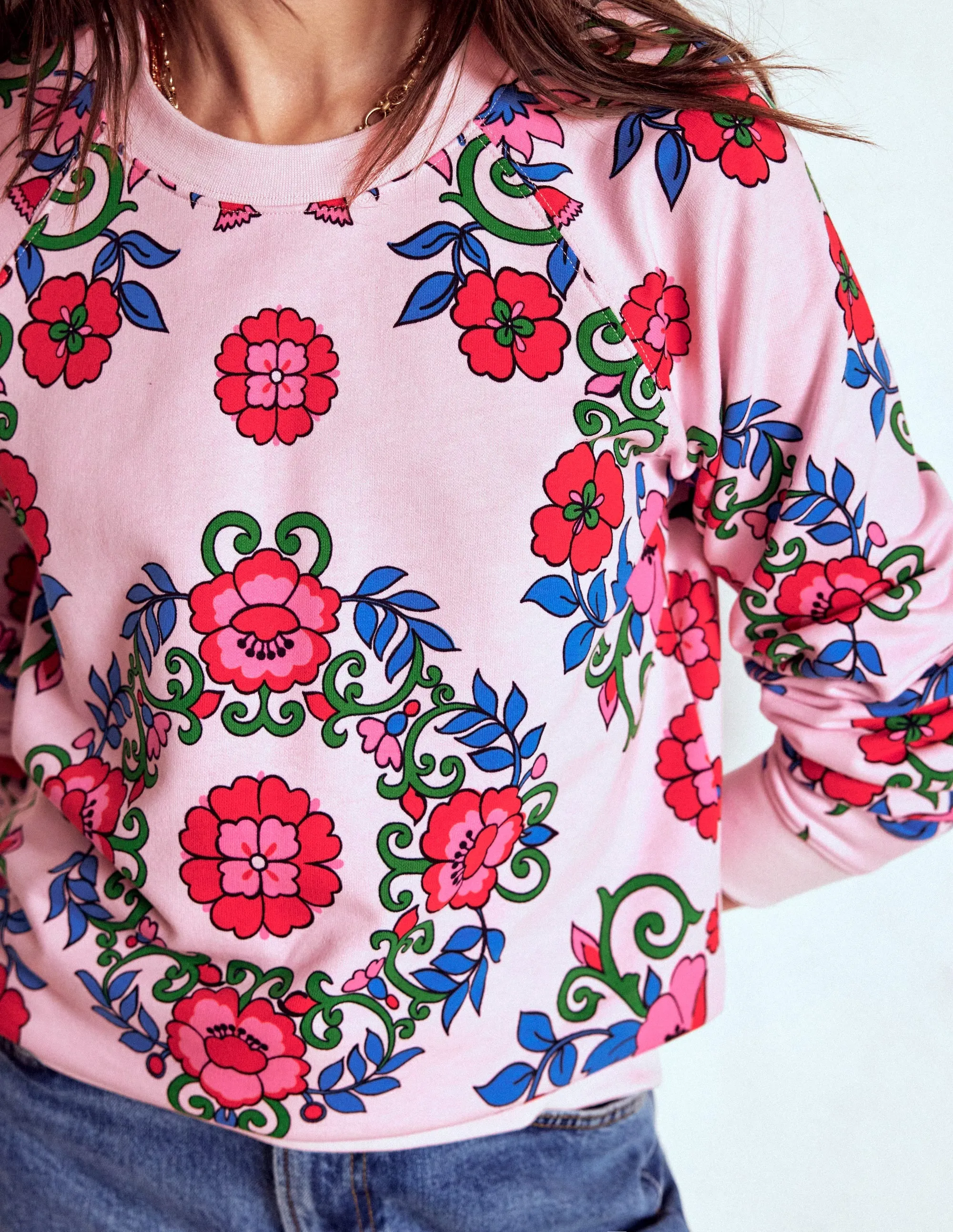 Rosa Printed Sweatshirt-Pink, Ornamental Lattice Zero Waste Cut Pattern