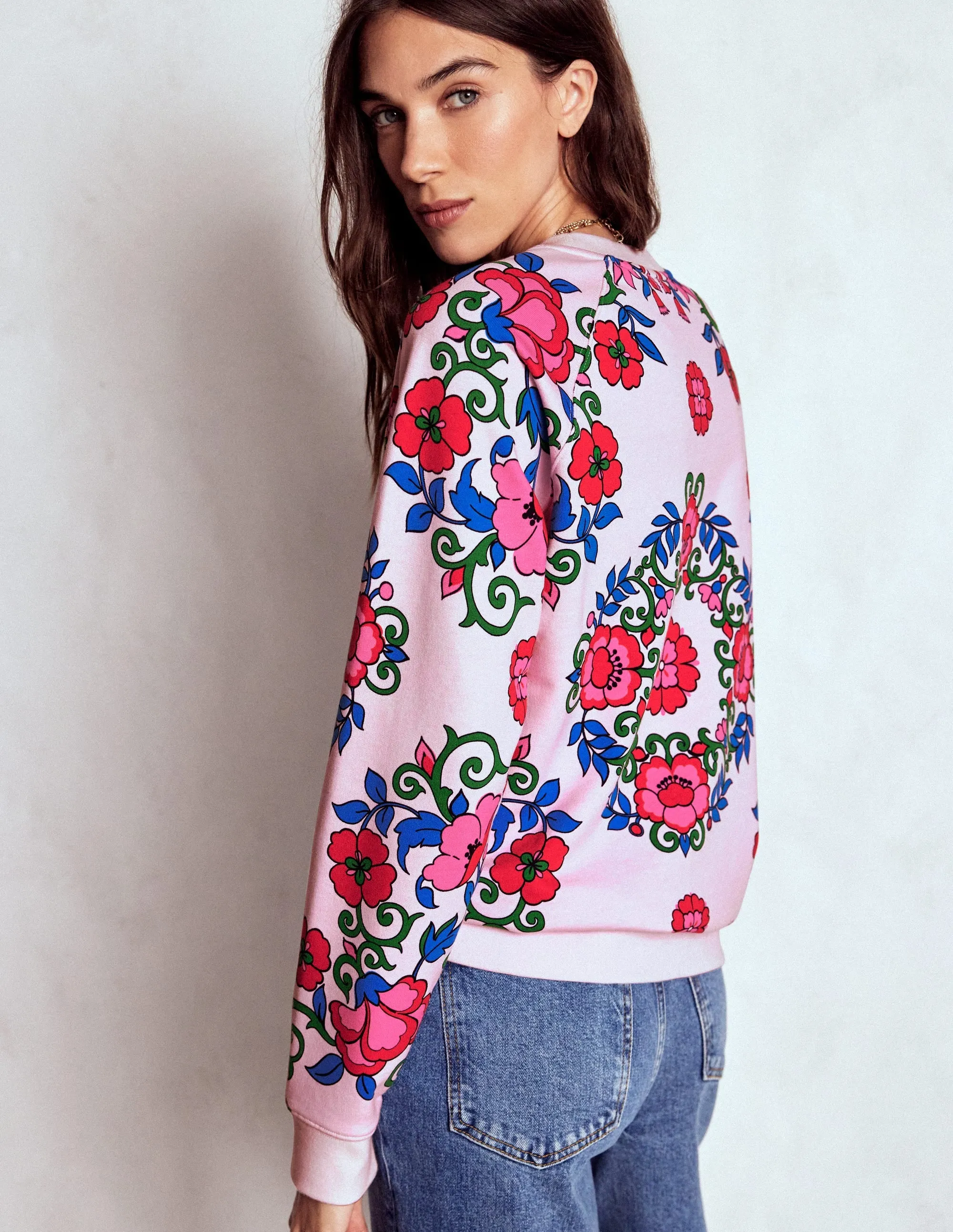 Rosa Printed Sweatshirt-Pink, Ornamental Lattice AllDay Comfort