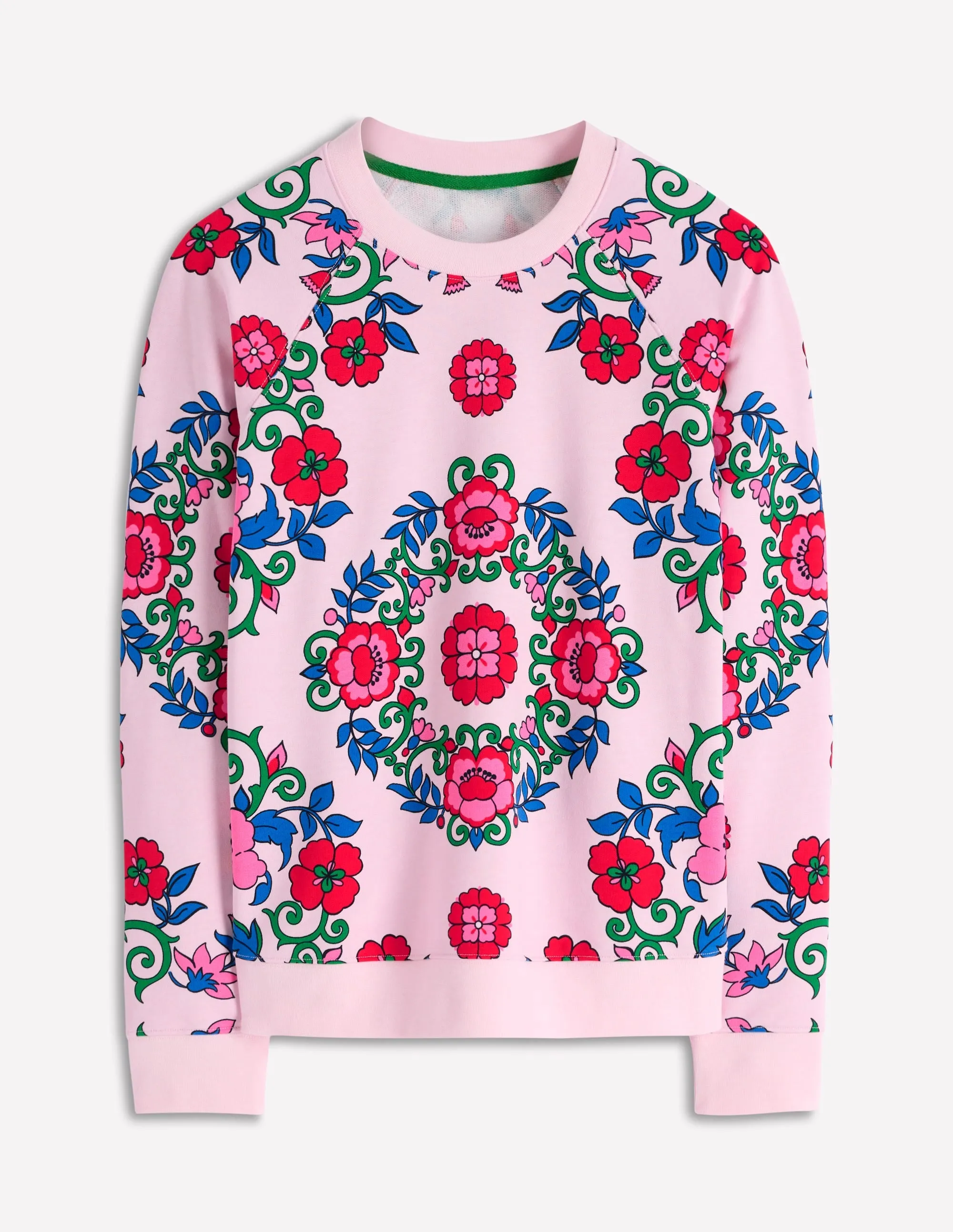 Cool and Breezy HighNeckCut Rosa Printed Sweatshirt-Pink, Ornamental Lattice