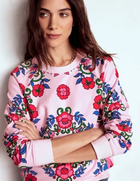 Rosa Printed Sweatshirt-Pink, Ornamental Lattice HighCollar Design