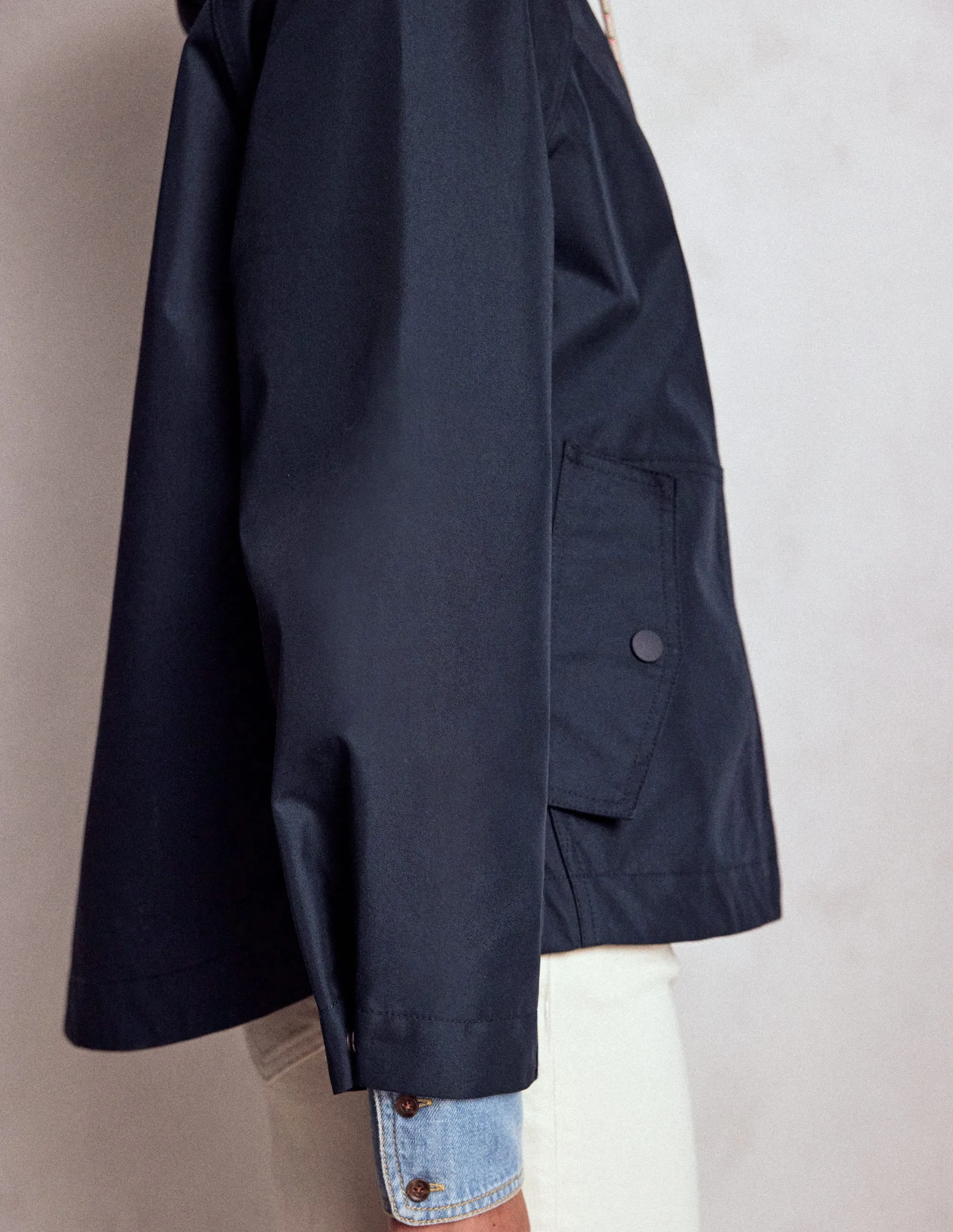 Anti Pilling Cropped Rain Mac-Navy