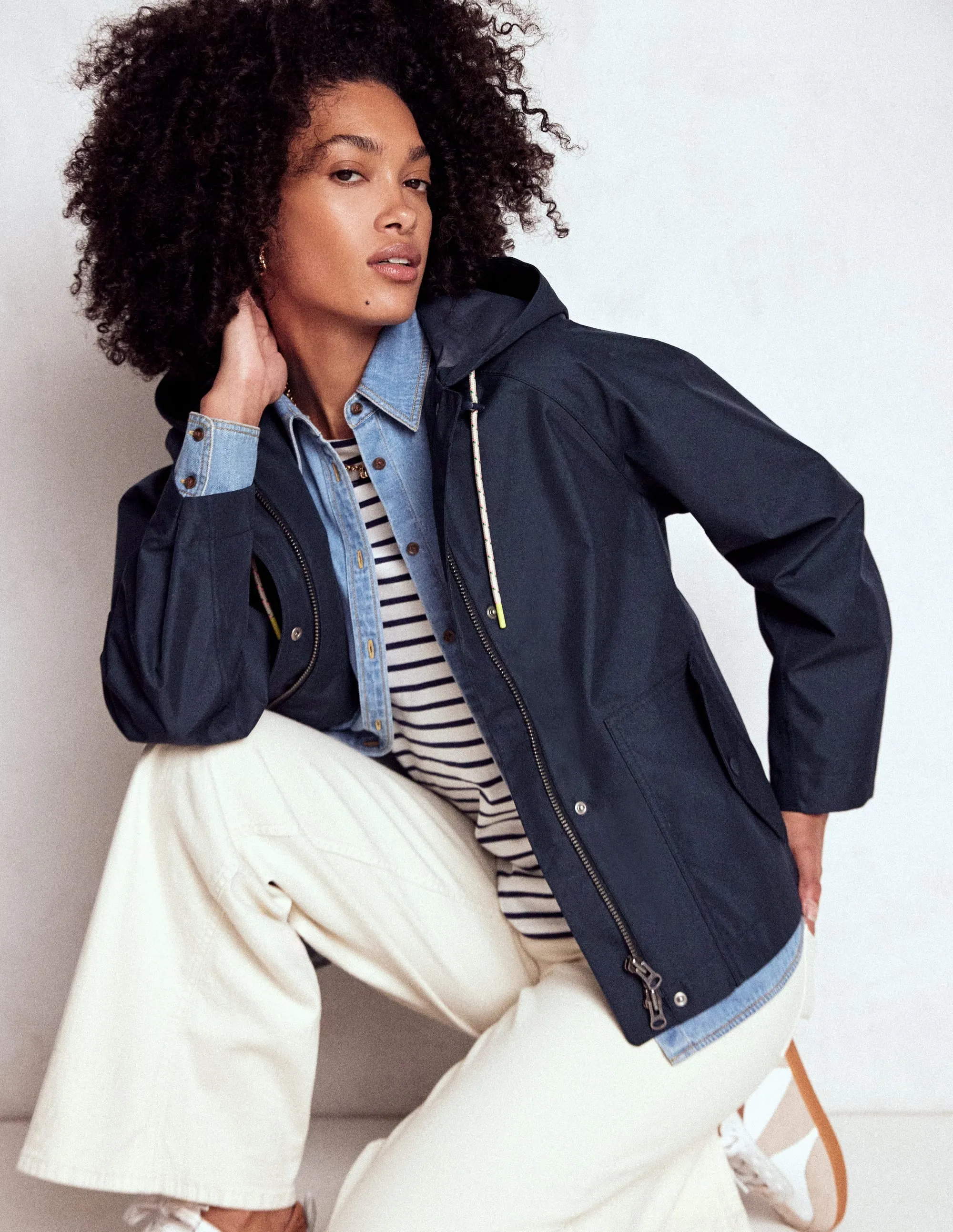 Day To Day Cropped Rain Mac-Navy