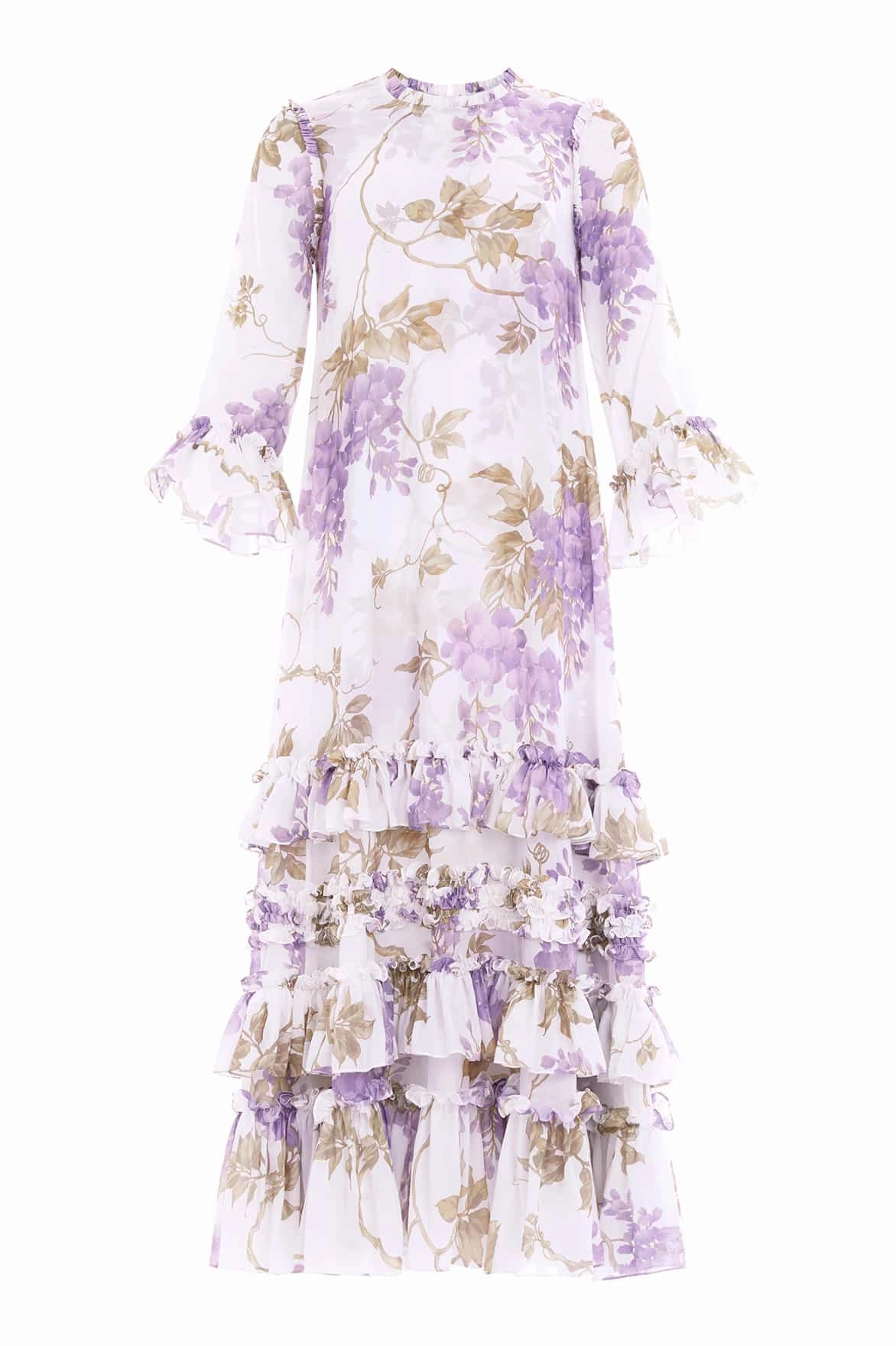 Thermal-Lined Perfectly Fitted Wisteria Chiffon Round Neck Ankle Gown