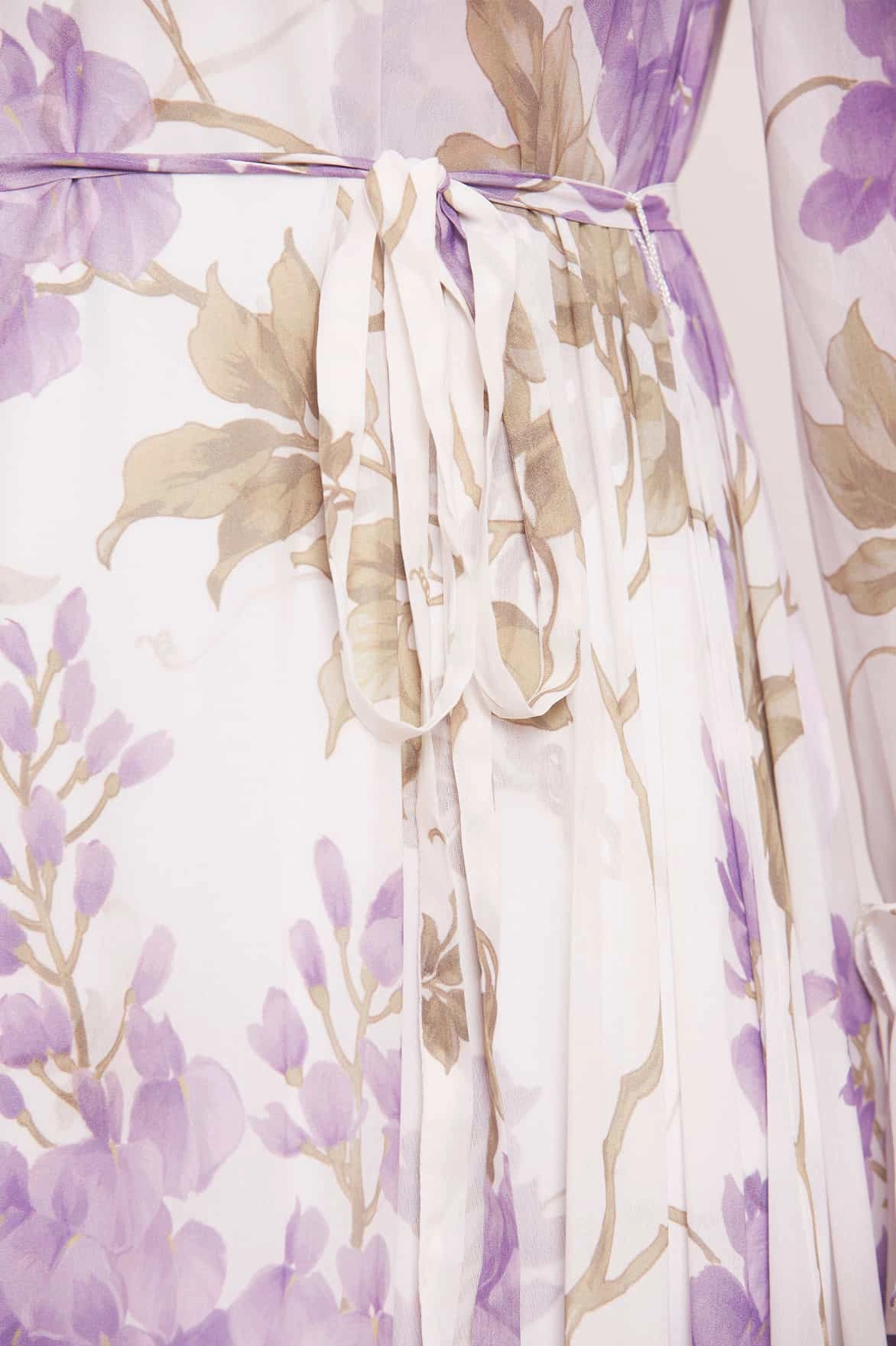 Simple Shape Wisteria Chiffon Round Neck Ankle Gown