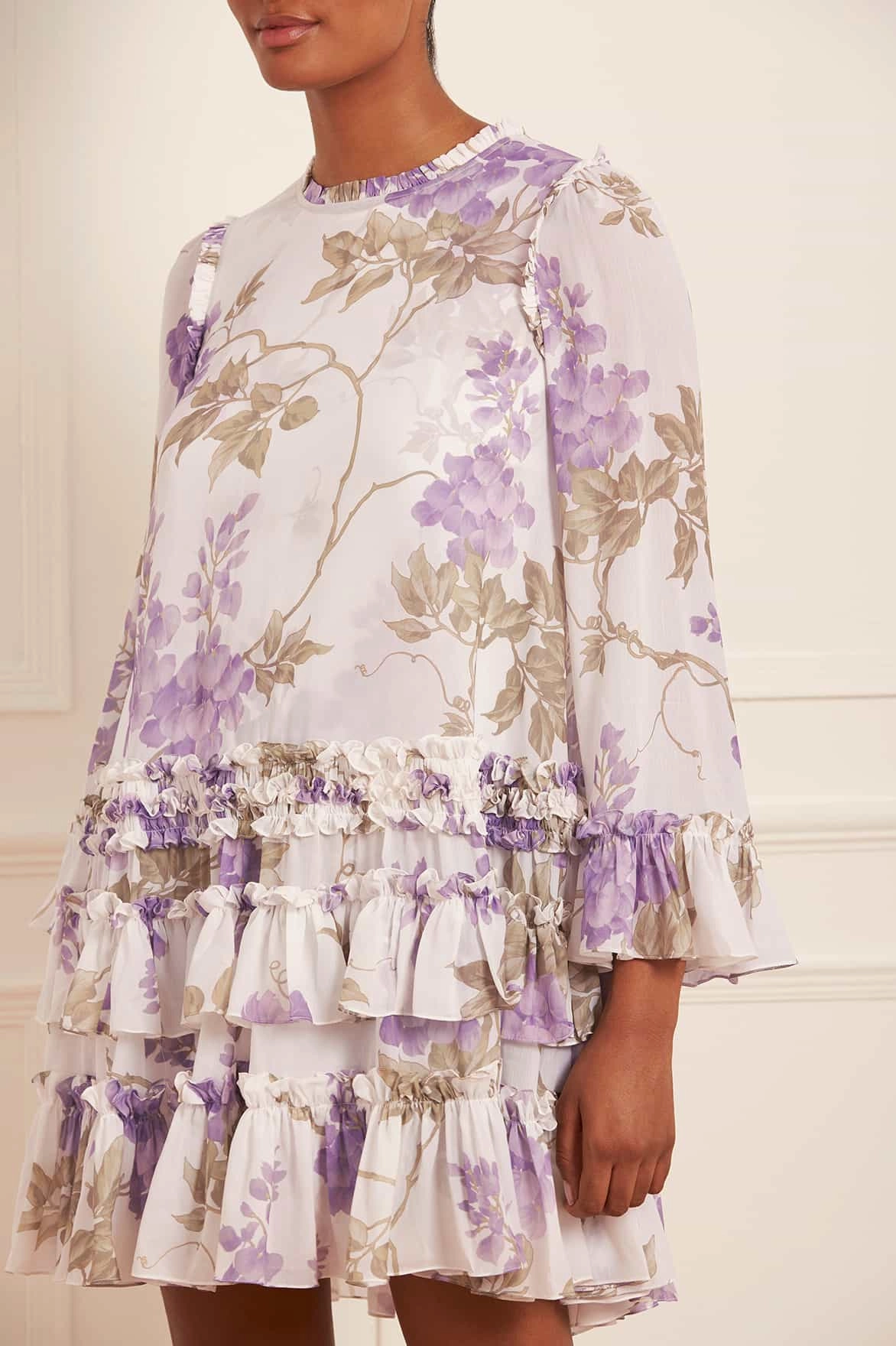 Wisteria Chiffon Round Neck Mini Dress Fitted Neat