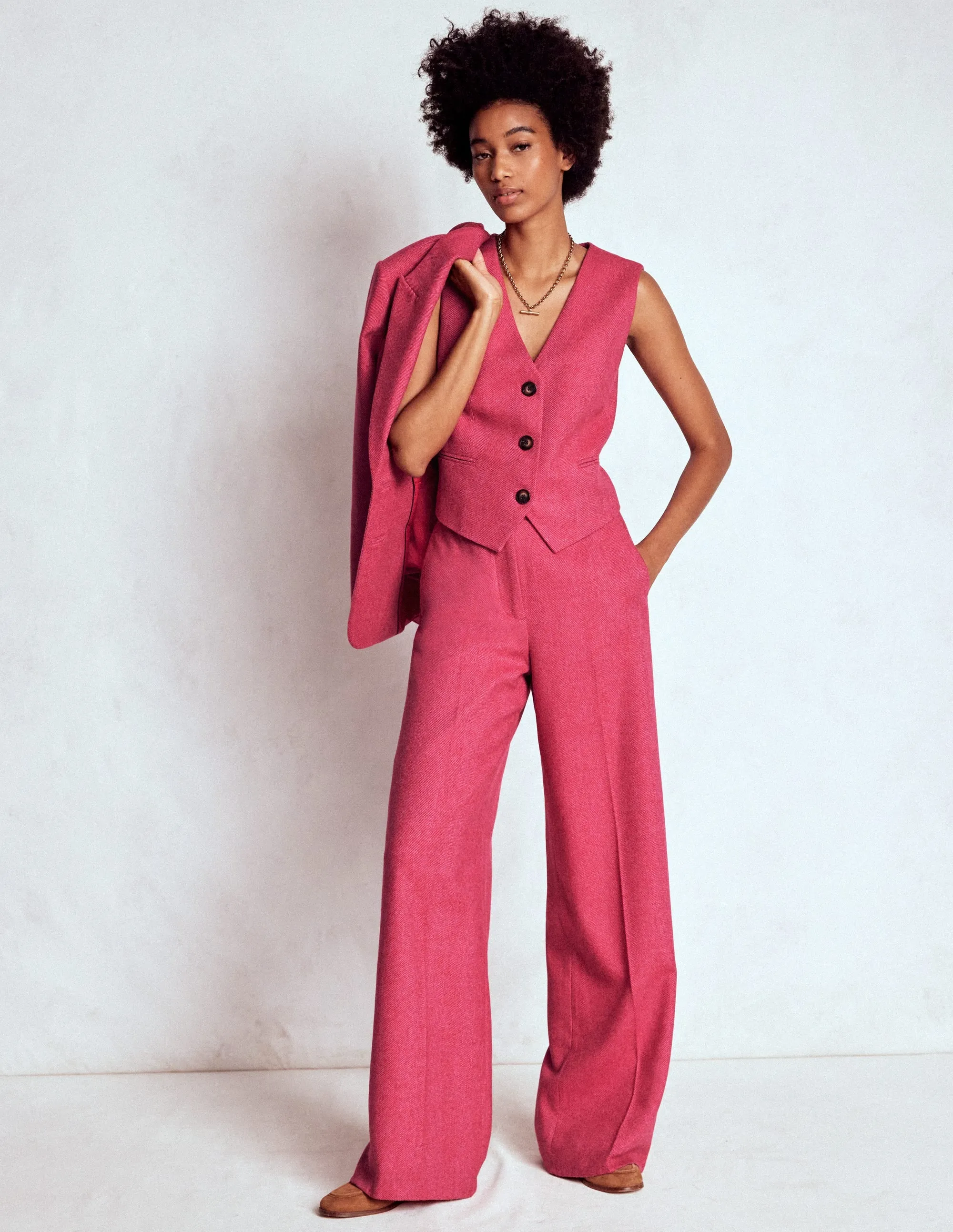 Layer Up Style Wool Herringbone Waistcoat-Pink Herringbone